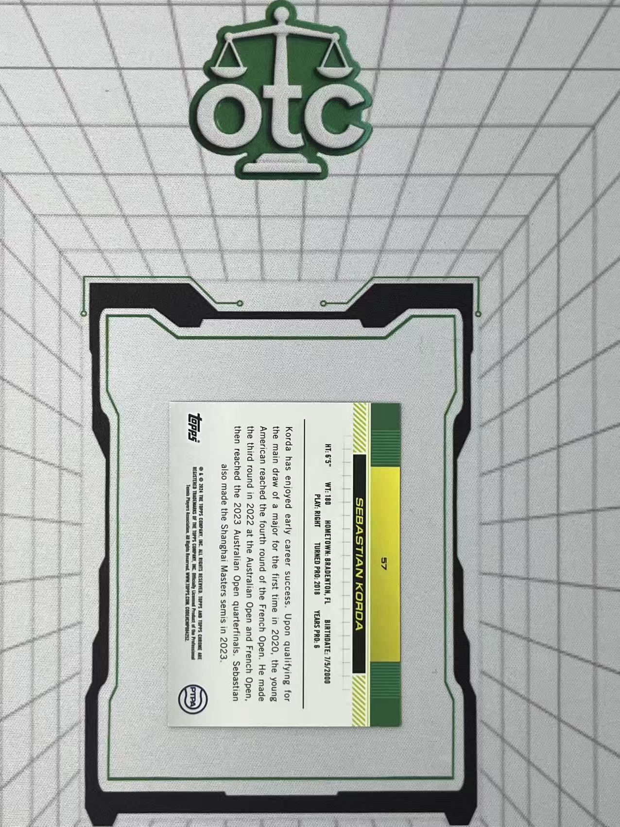 2024 Topps Chrome Sebastian Korda 【盎司收藏】网球 塞巴斯蒂安 科达 125编 新秀 1st First 绿碎冰折 JJ27