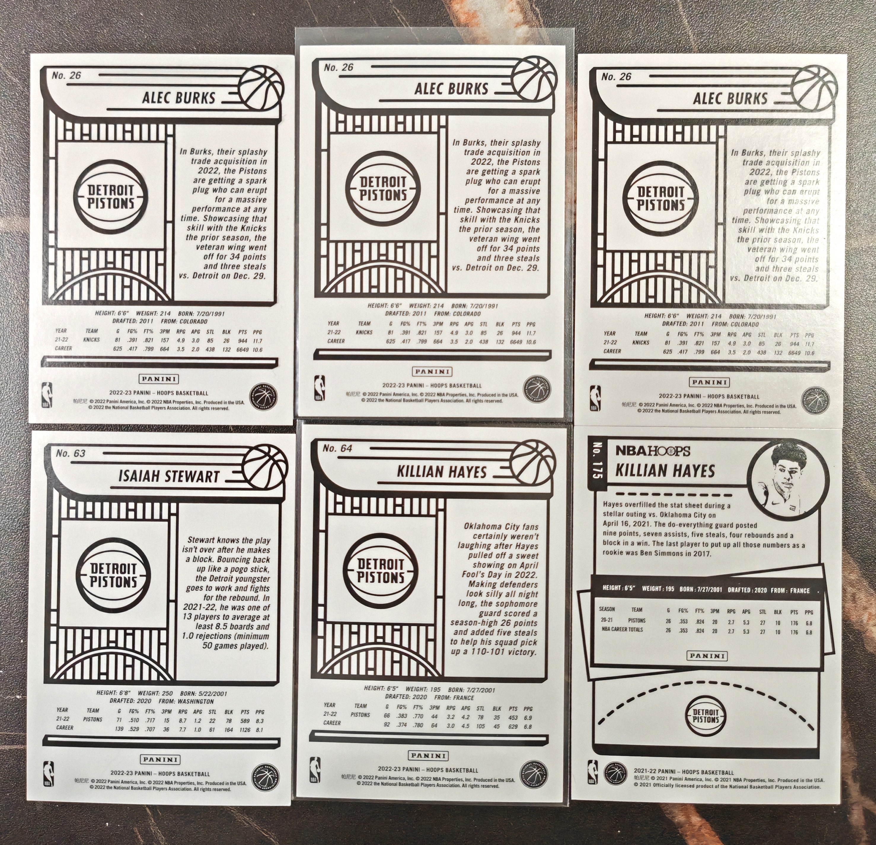 2022-23 Panini Hoops Killian Hayes 基利安 海斯 Burks 伯克斯 斯图尔特 活塞队 hoops 蓝折 蓝平行 紫折 紫平行 6张打包 卡品如图 凑套必备