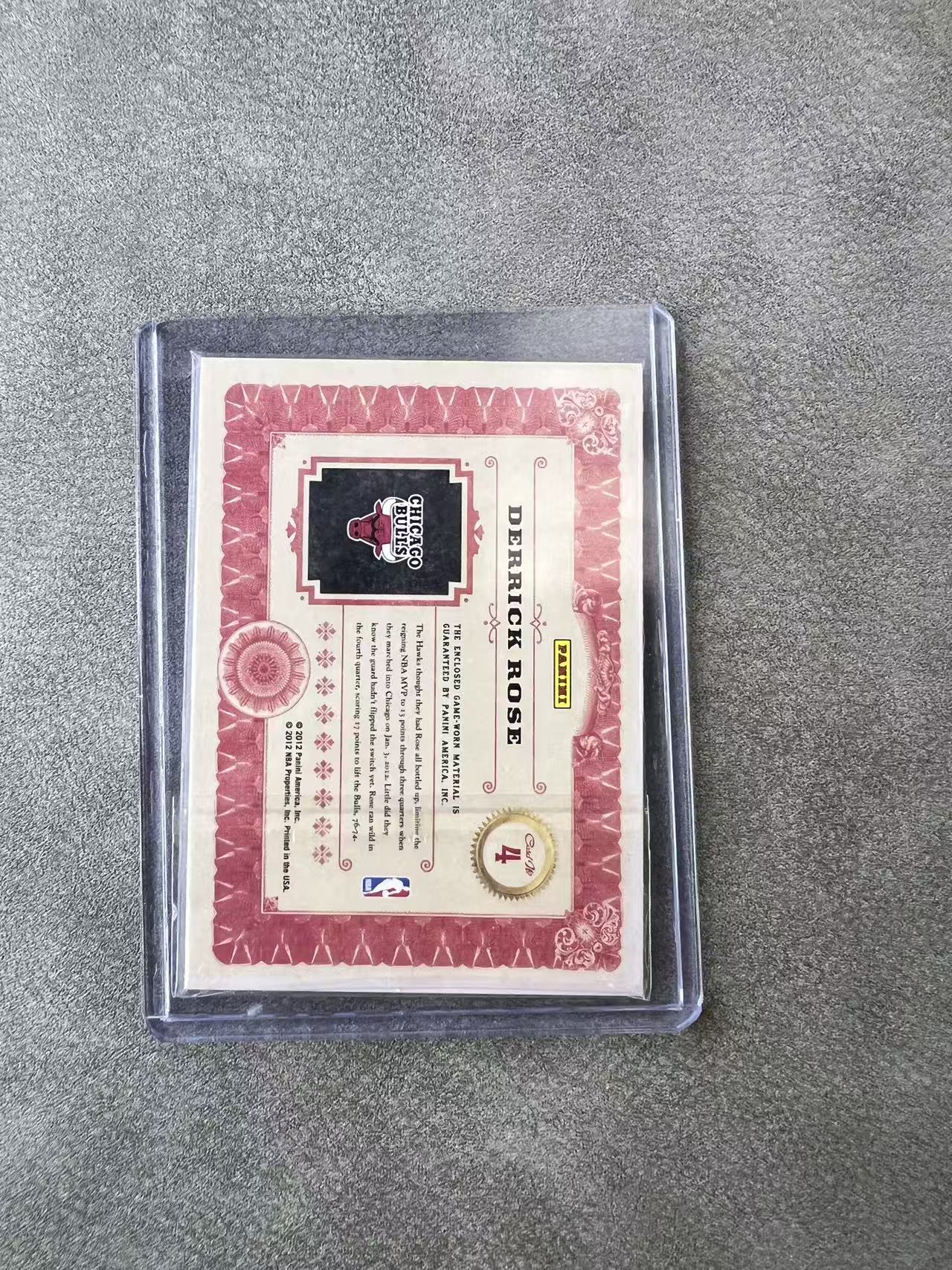 6613【330球星卡实体店代卖】panini 11-12 金砖 德里克罗斯(Derrick Rose)球衣实物 落场 Jersey 143/149编 仅顺丰寄付 (UK23)