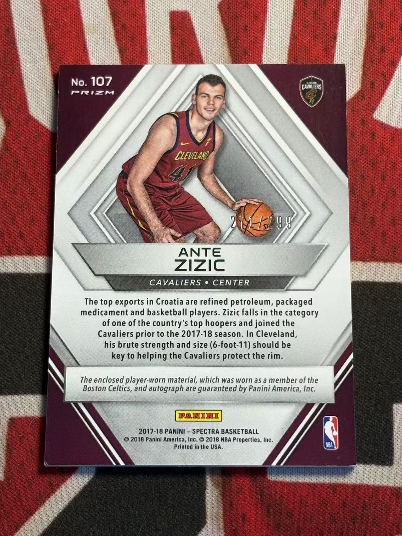 2017-18 PANINI SPECTRA 光谱系列 Ante Zizic 骑士名宿 新秀RC 安特日日奇 299编 RJA 新秀球衣物料签字卡 衣料实物卡签 新秀签 银折 折射【烂臭嘴拍卖】