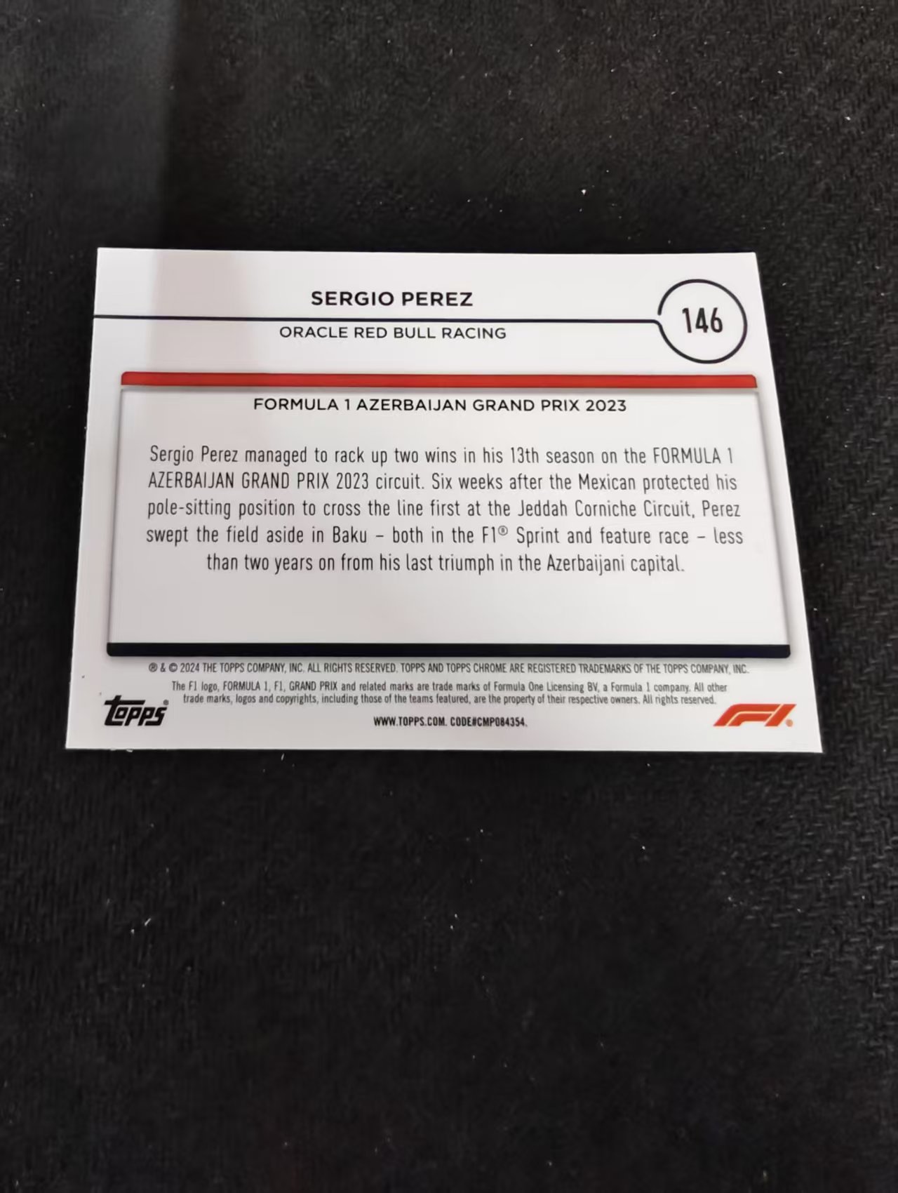 2024 Topps Chrome F1 Sergio Perez 红牛车队 塞尔吉奥 佩雷兹 划痕 边角瑕疵 #146