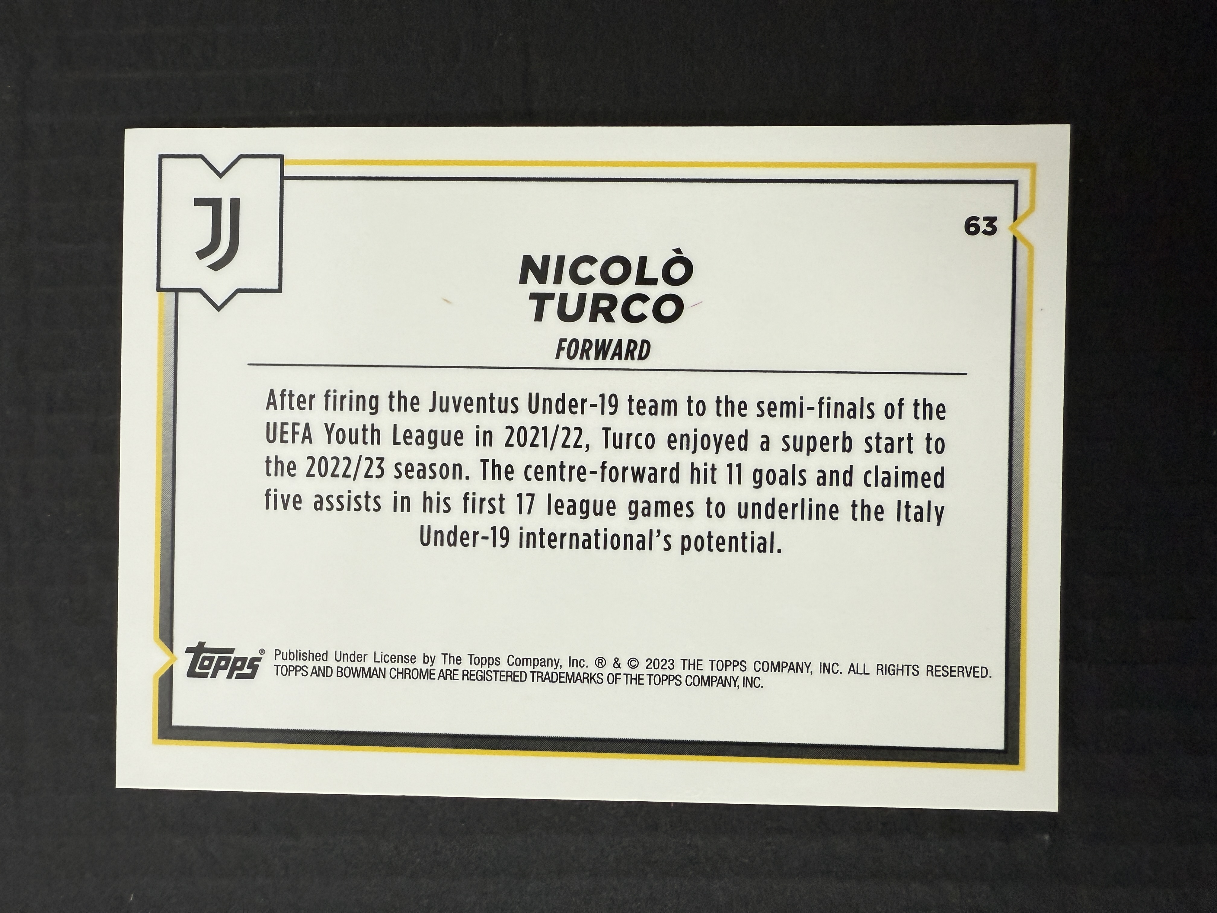 【GOAT山羊拍卖】D哥 2023-24赛季 topps chrome尤文图斯队盒系列 特科turco 新秀bowman金折 /50 尤文图斯 品相如图