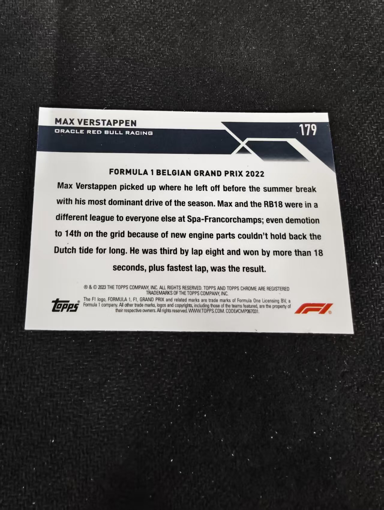 2023 Topps Chrome F1 Max Verstappen 维斯塔潘 红牛 划痕 边角瑕疵 #179