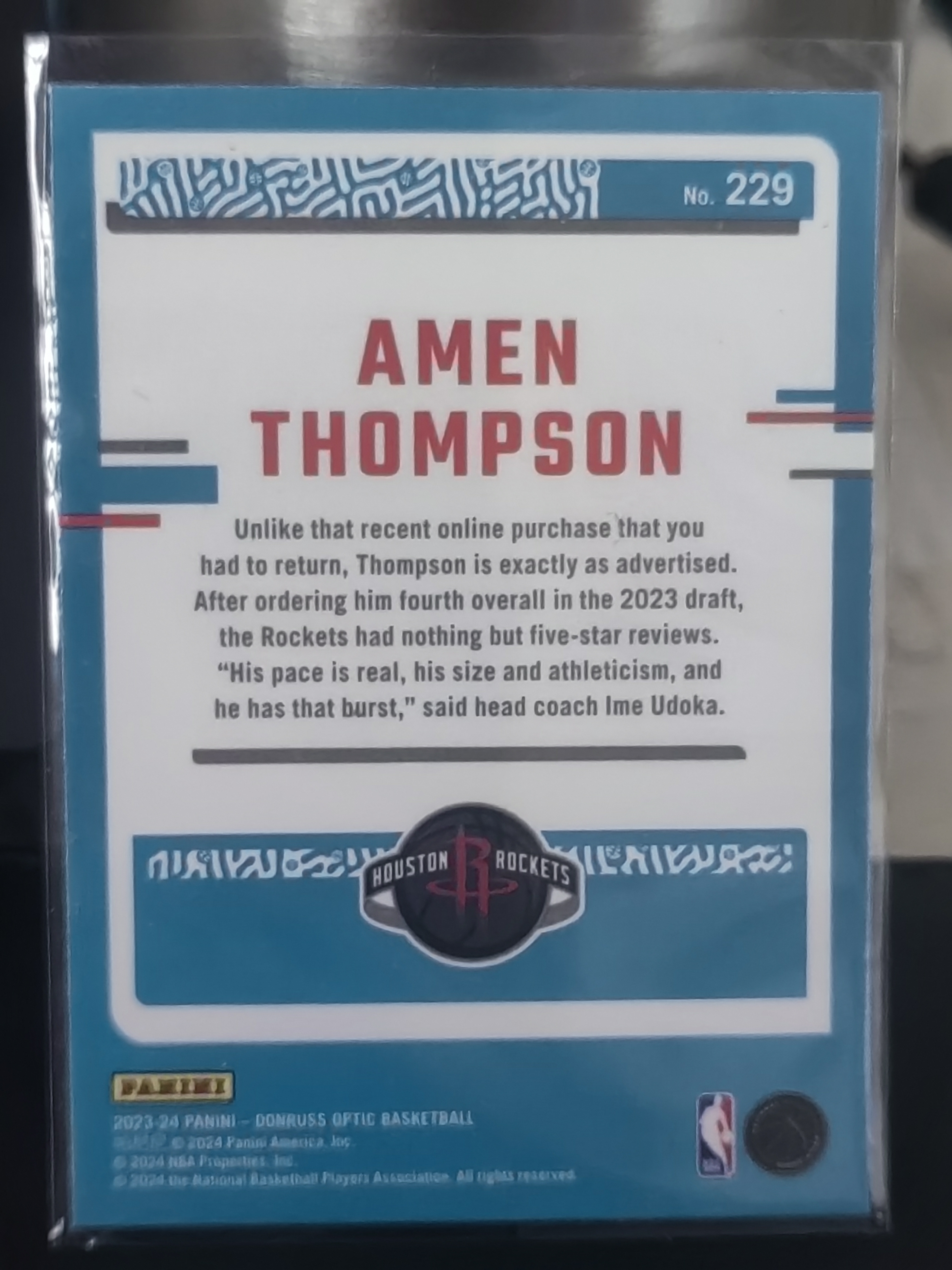 2023-24 Panini Donruss Optic Amen Thompson RC OP 新秀 阿门 汤普森 火箭 持球 篮 白边白角 不保卡品 卡品如图