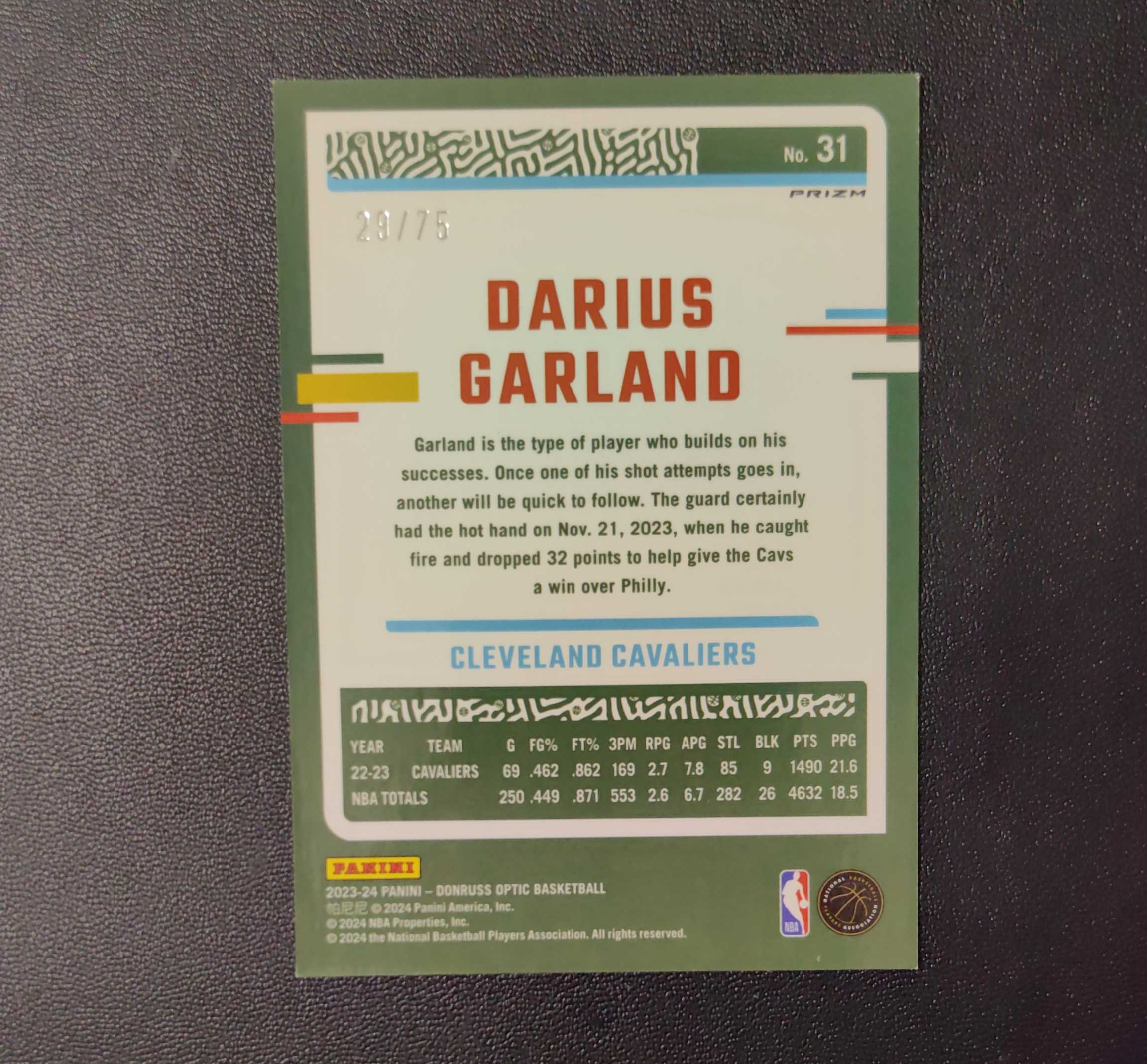 2023-24 Donruss Optic 杜蕾斯 OP Darius Garland 达里厄斯 加兰 骑士 75编 红碎闪折 东契奇 sga 库里 文班亚马 詹姆斯