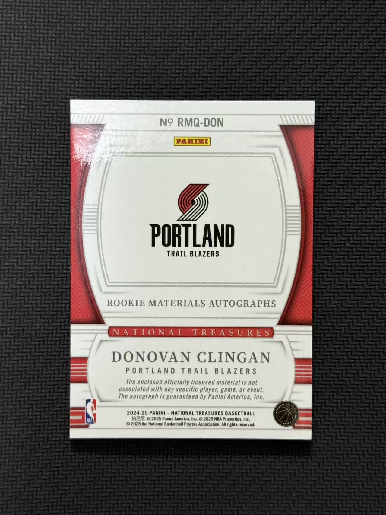 2024-25 Panini National Treasures Donovan Clingan RC 国宝 开拓者 多诺万 克林根 11/99编 RPA 签字 卡签 四窗大理石 卡品如图 老公DR