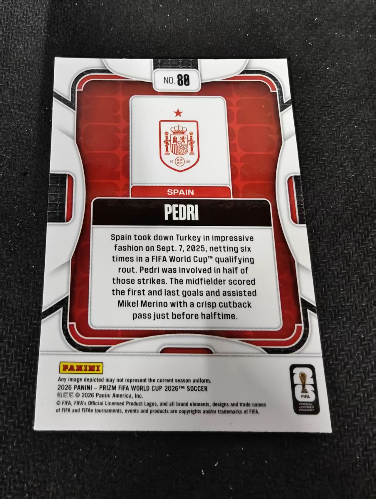 2026 Panini World Cup Prizm Pedri 世界杯PZ 佩德里 佩刀 西班牙 PZ世界杯 划痕 边角瑕疵#80