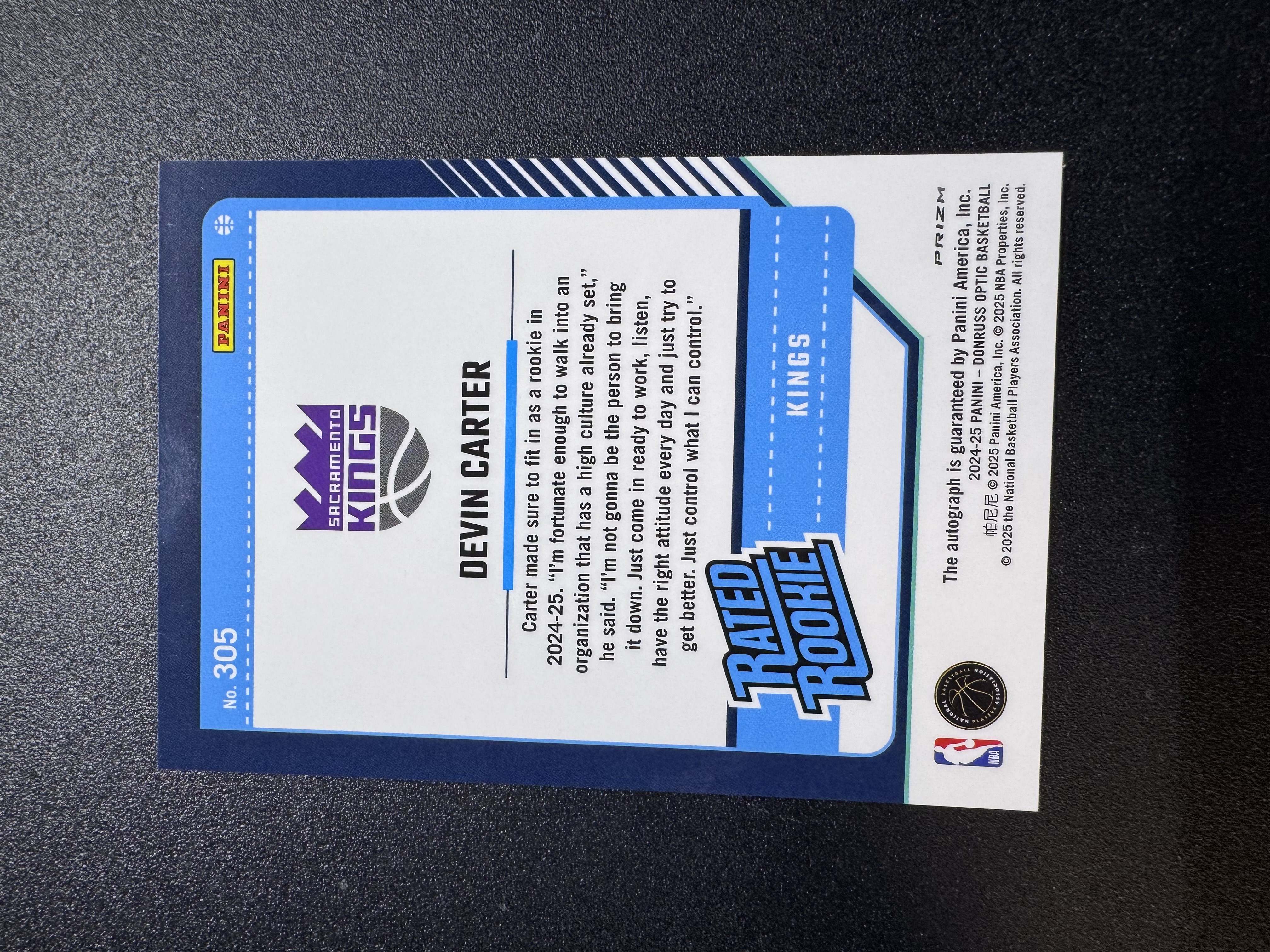 2024-25 Panini Donruss Optic 杜蕾斯 新秀RC 国王 德文 卡特 Devin Carter 折射 签字 品相见图