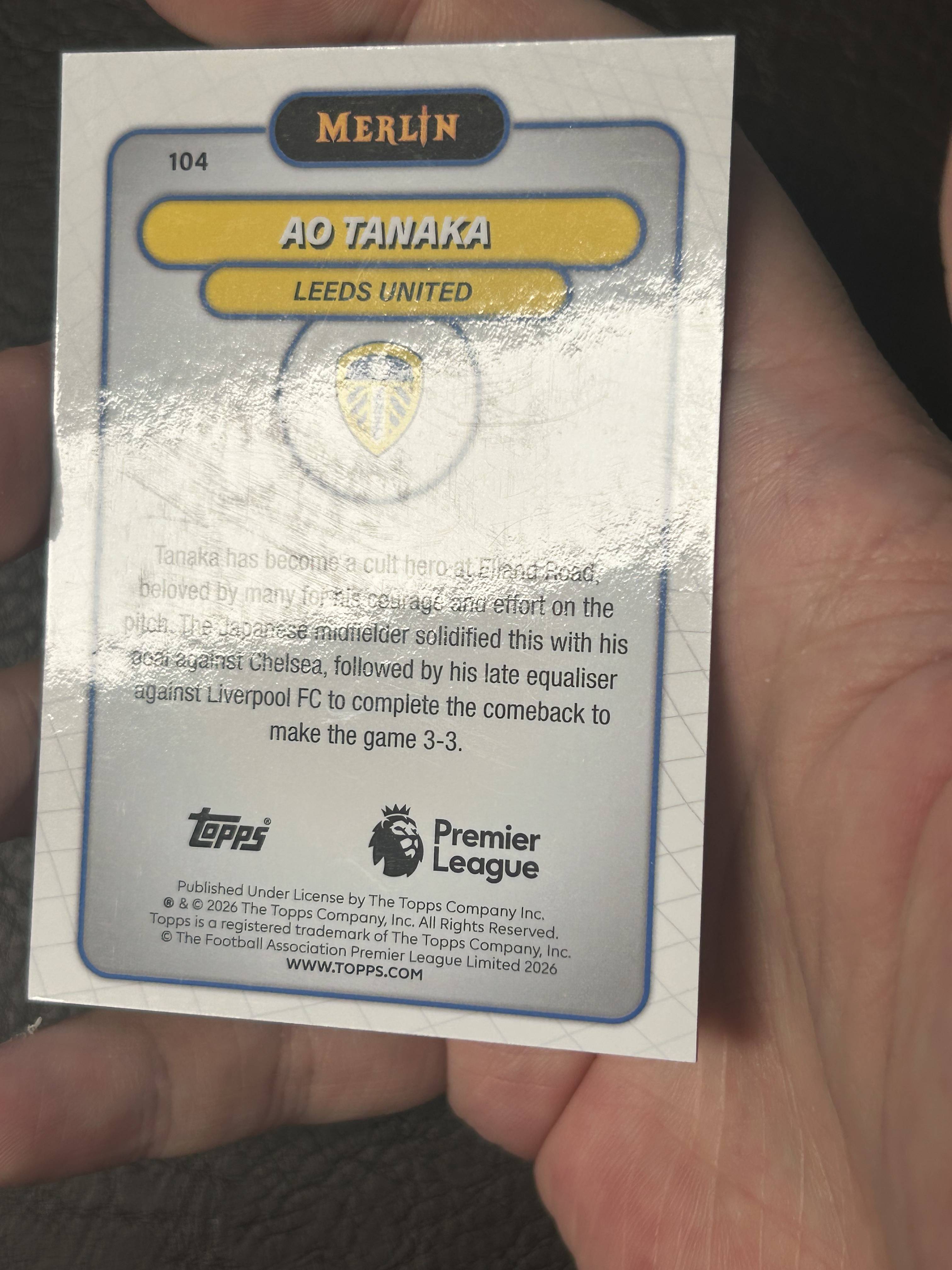 2026 Topps Merlin Ao Tanaka #104 英超 梅林 田中碧 日本 利兹联 红折 5/5编