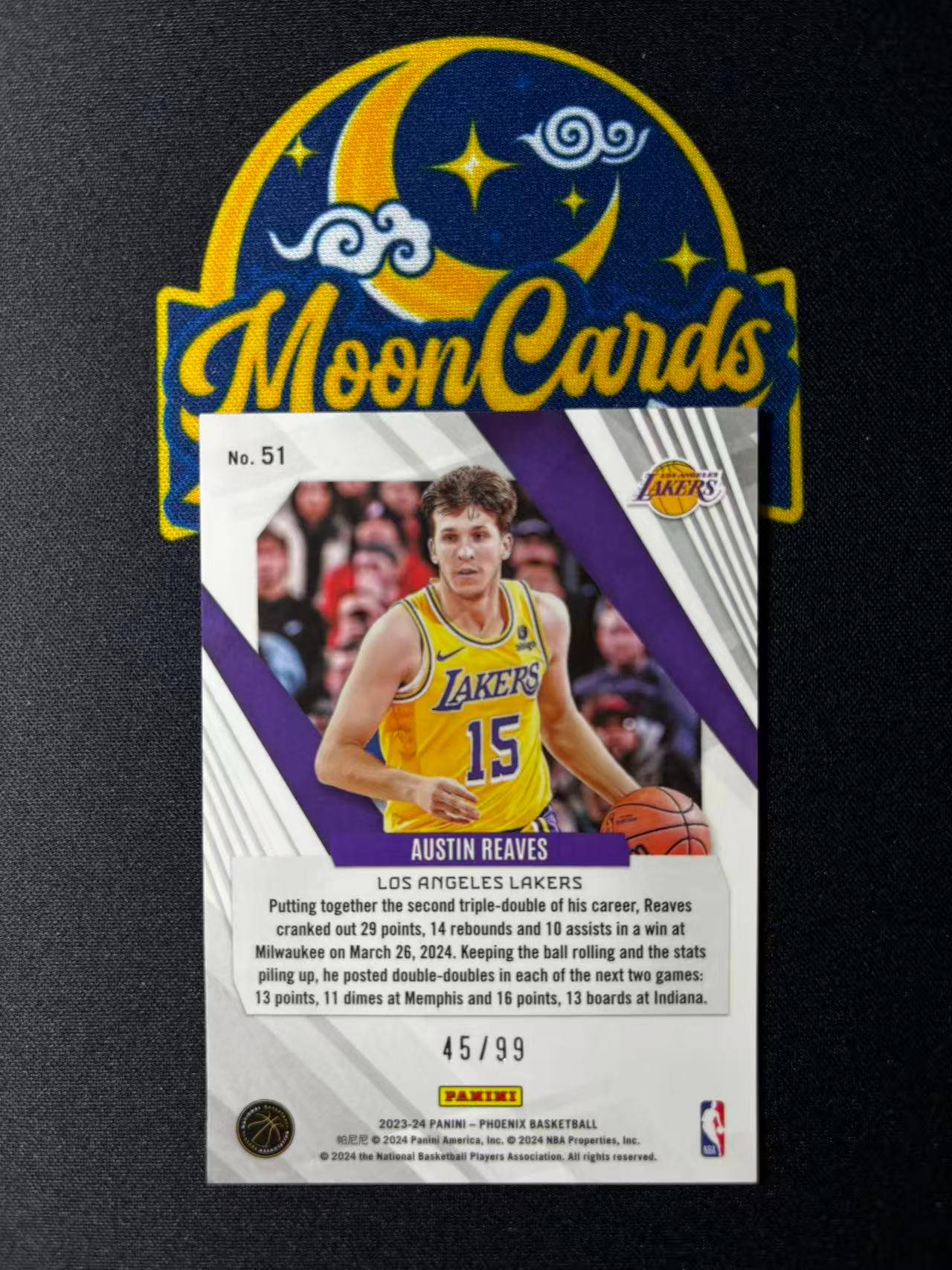 【梦卡拍卖】2023-24 Panini PHOENIX Austin Reaves 凤凰 湖人 奥斯汀 里弗斯 里夫斯 /99编 折射 #DD# A01