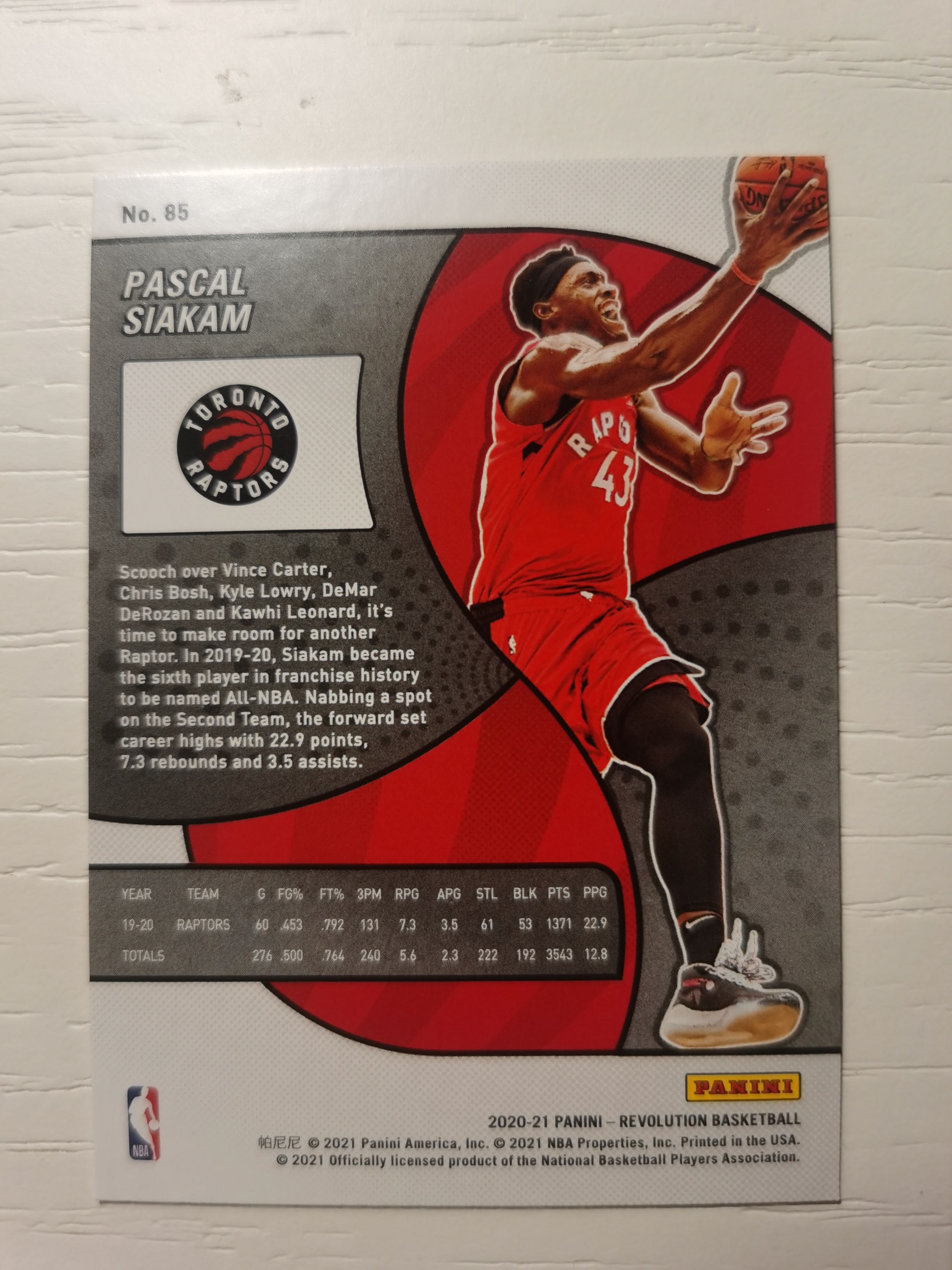 2020-21 Panini Revolution Pascal Siakam 西亚卡姆 2020-21 猛龙总冠军主力 Revolution 革命 现效力于步行者