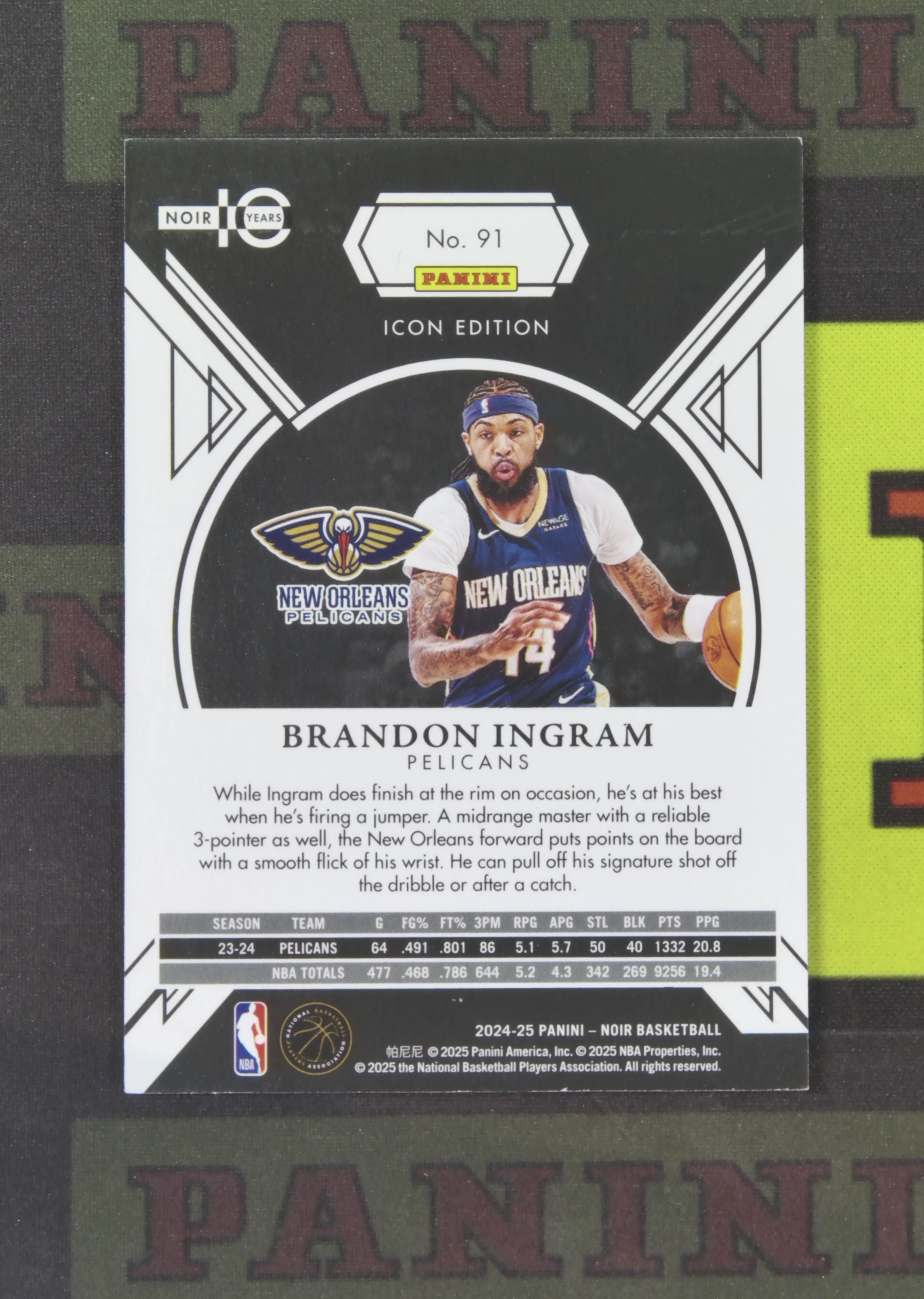 2024-25 Panini Noir Brandon Ingram Nirvana Project 布兰登 英格拉姆 鹈鹕 07/15 折射 诺尔 卡品如图 收藏必备 涛涛¥