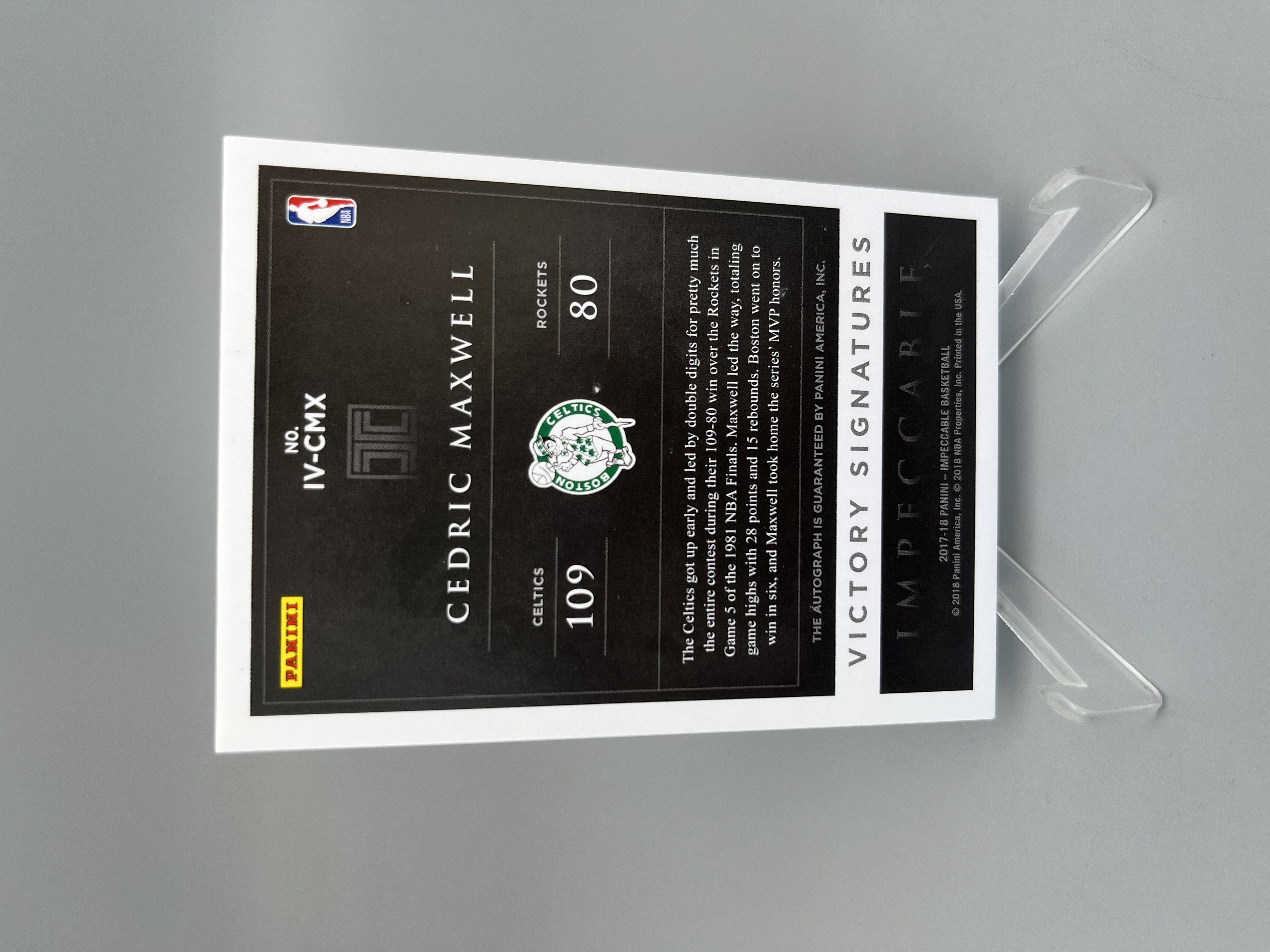 【拆吧代拍】2017-18 Panini Impeccable Cedric Maxwell 塞德里克·马克斯维尔 凯尔特人 签字 卡签 胜利签 Victory 99编 实卡好看 阿顺1120