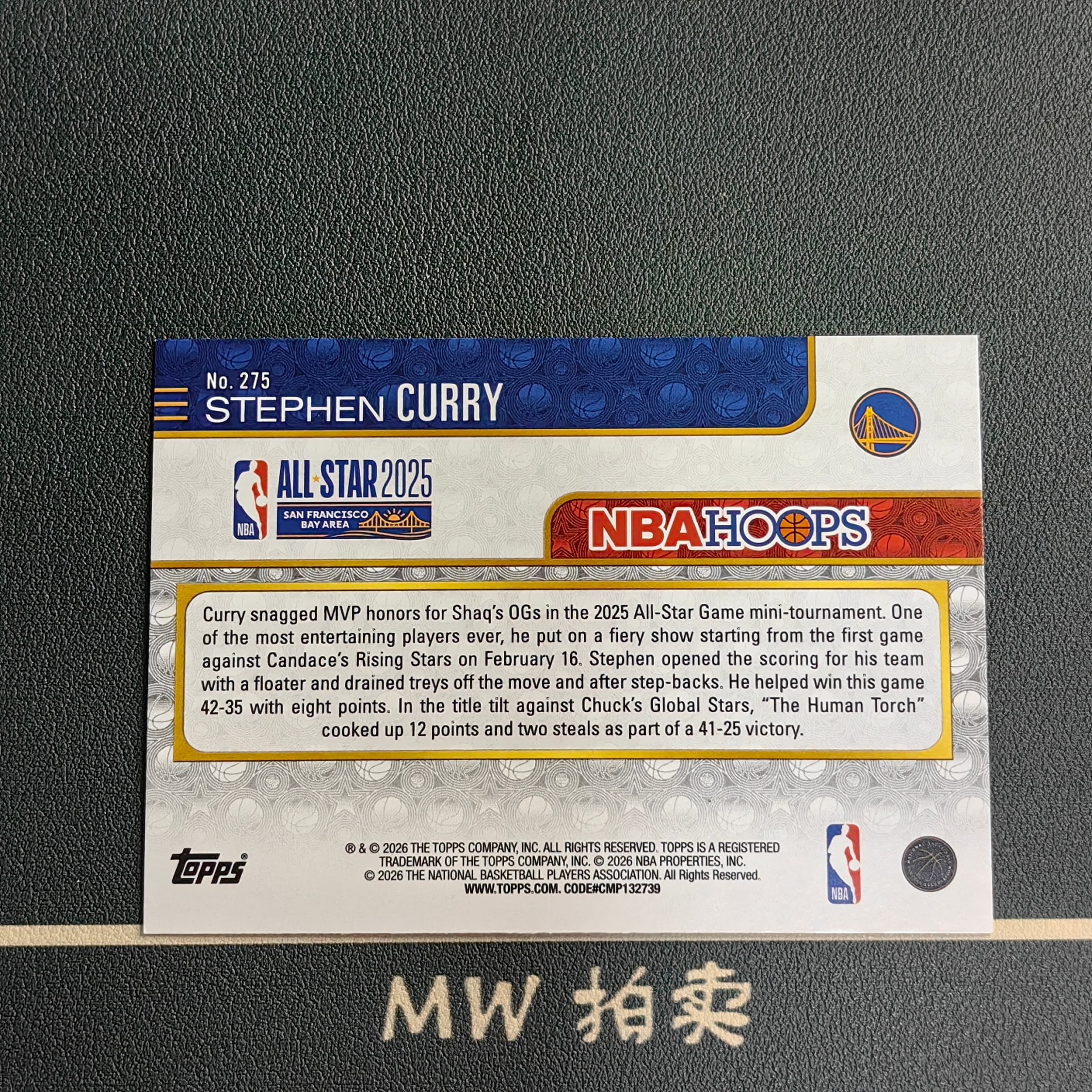 【MW拍卖】 斯蒂芬 库里 2025-26 Topps HOOPS 银折 NBA STEPHEN CURRY 勇士 全明星Base 2 -ZHOU