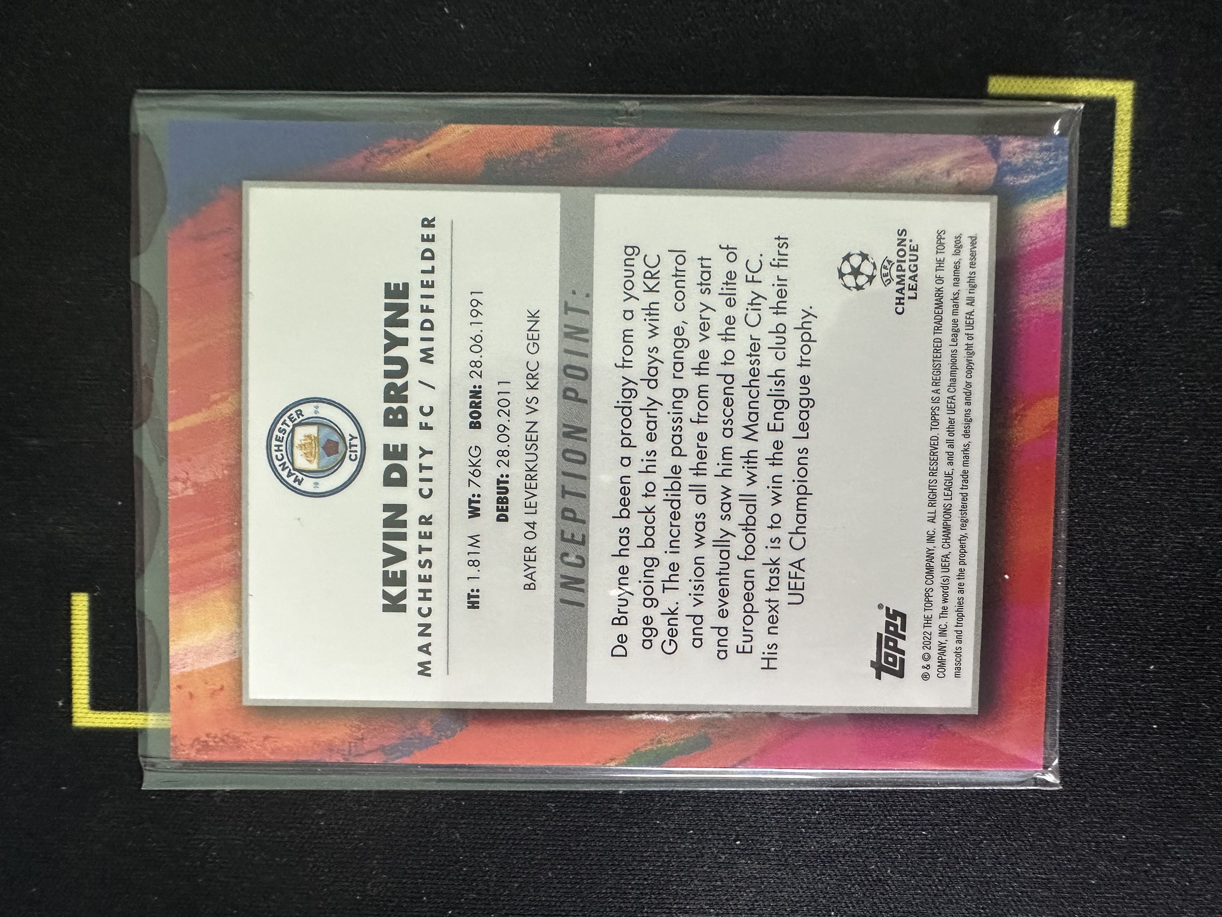 2022 Topps Inception Kevin De Bruyne 欧冠 盗梦空间 德布劳内 曼城 橙折特卡