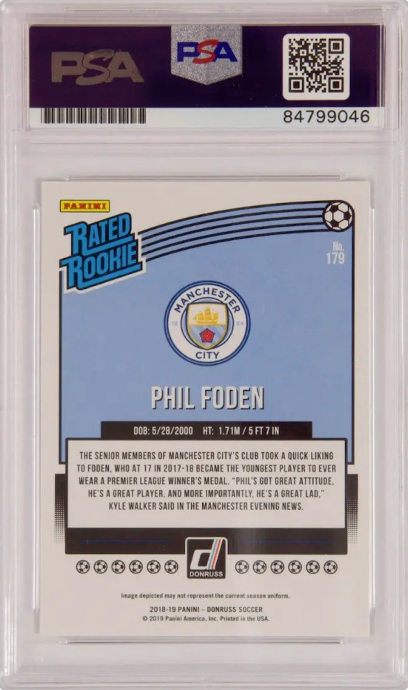 Phil Foden Signed 2018-19 Panini Rated Rookie #179 Manchester City - PSA 10