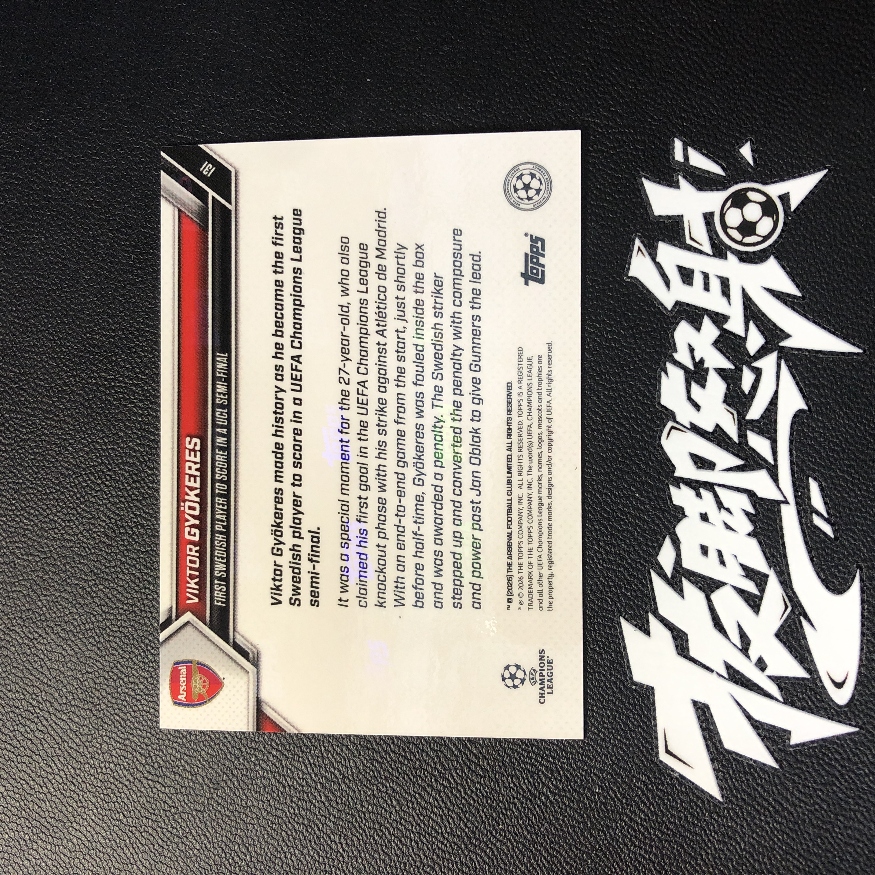 【拔脚代卖】2026 Topps Now 欧冠 维克托 哲凯赖什 Viktor Gyokeres 阿森纳 枪手 葡萄牙体育 考文垂 首次帮助阿森纳闯入欧冠决赛 纪念卡 瑞典国家队收藏必备 瑕疵如图|拔脚沙漠BH3