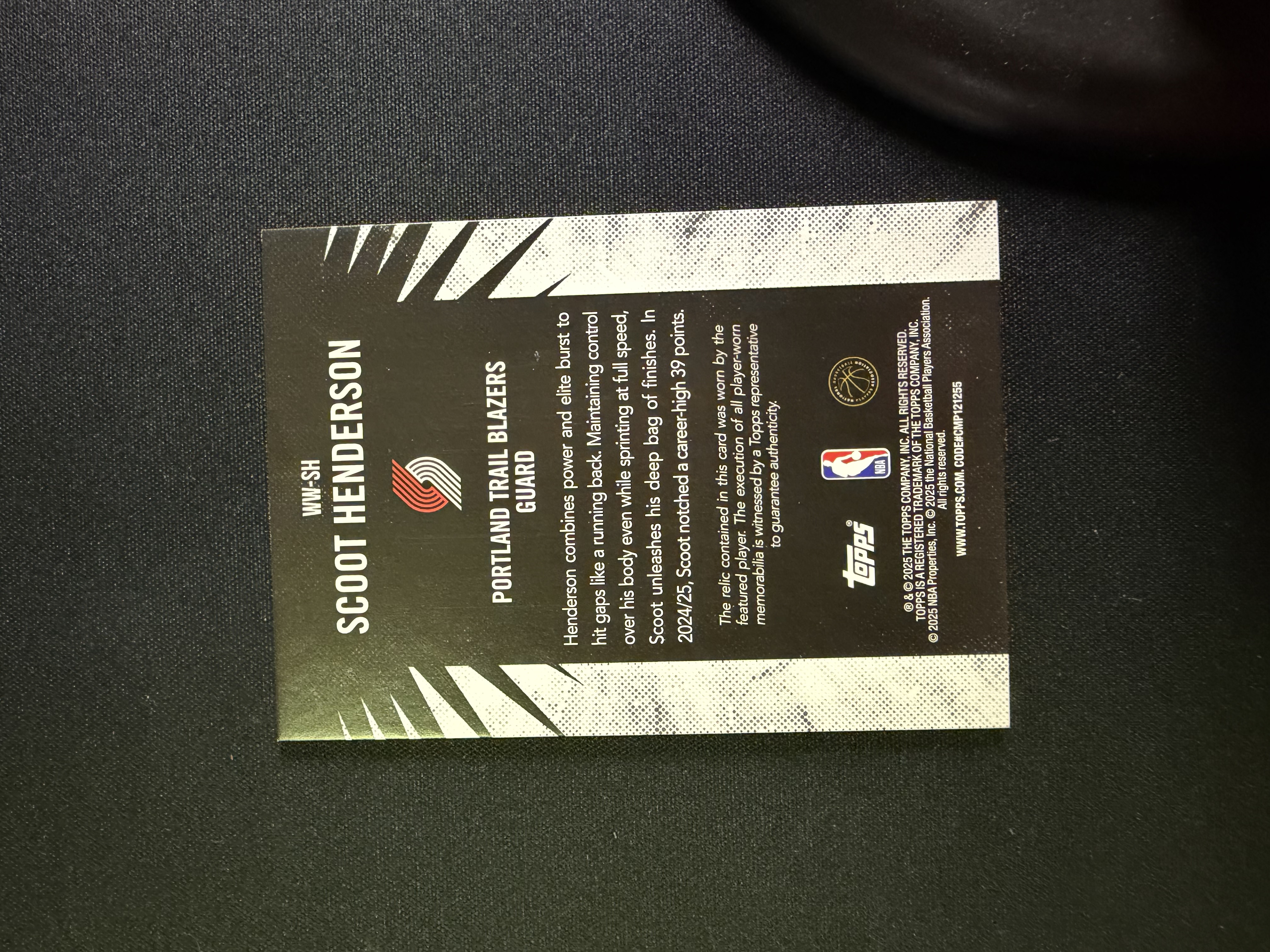 2025-26 Topps Holiday Mega Scoot Henderson 斯库特 亨德森 开拓者 球衣 物料 PPP