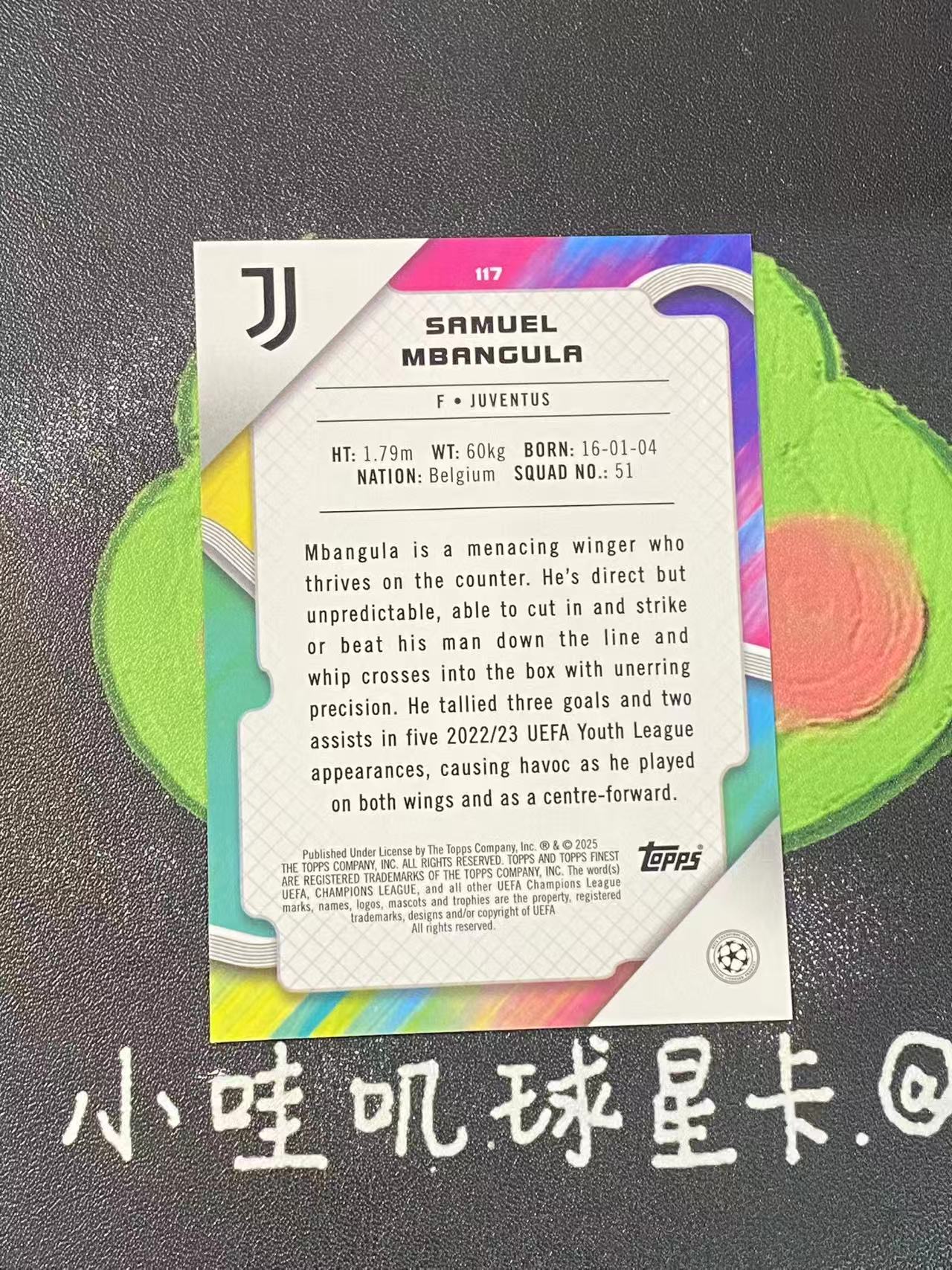 2025 Topps Finest Samuel Mbangula 欧冠 尤文图斯 姆班古拉 新秀 RC 5/5编 尾编 红折 微瑕如图【ZYP代拍】脑1