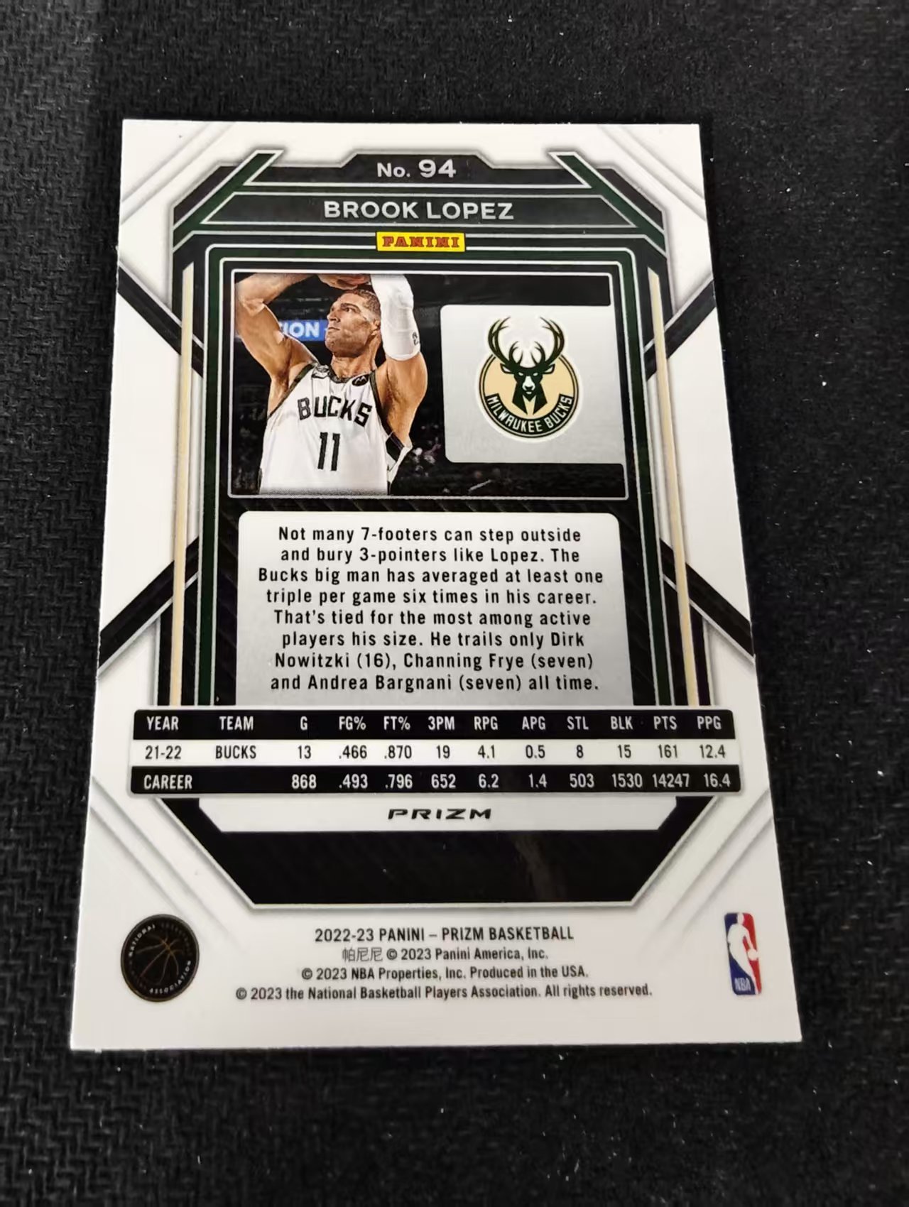 2022-23 Panini Prizm Brook Lopez 布鲁克 洛佩斯 雄鹿 红波纹 PZ 划痕 边角瑕疵 #94