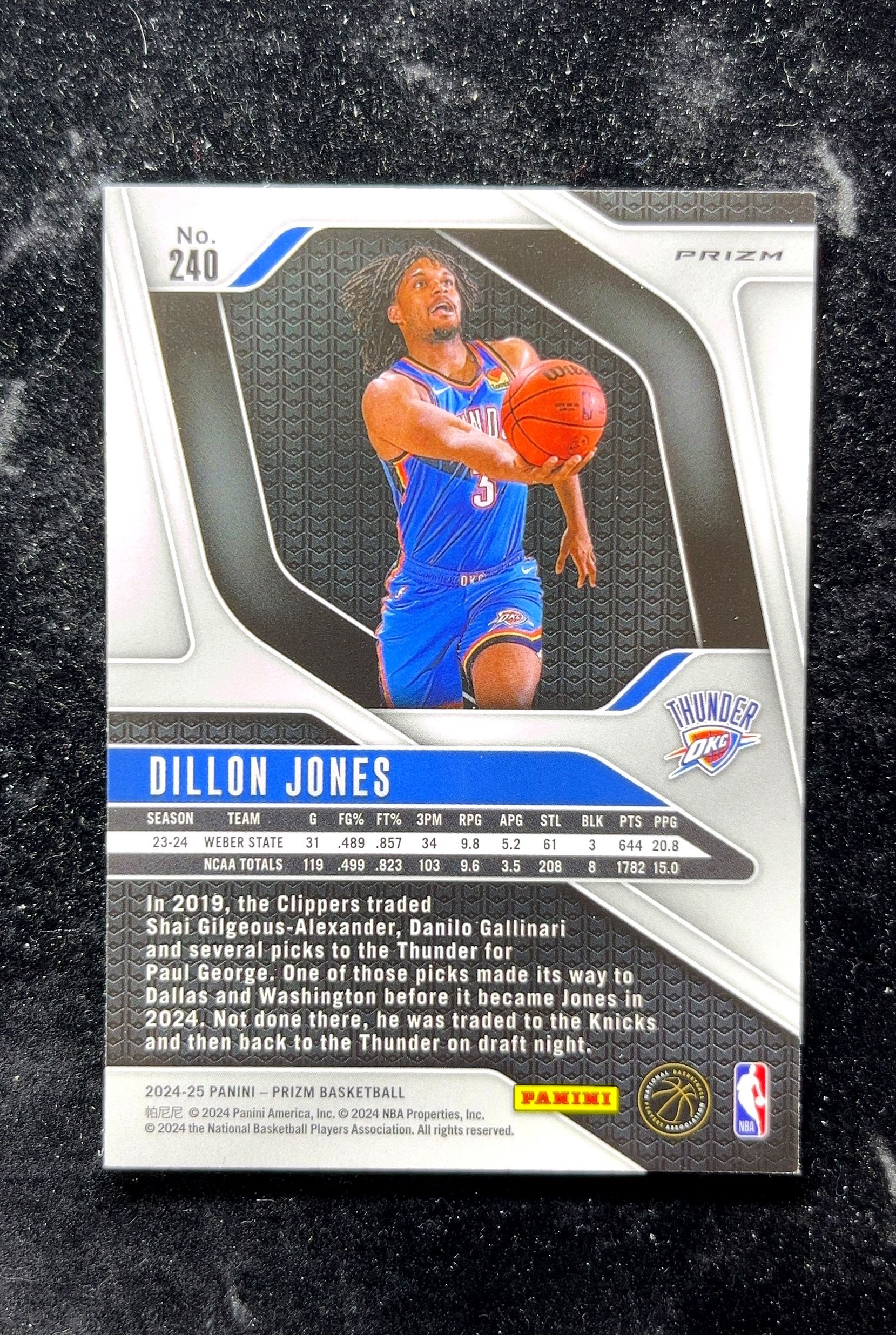 【小白1%代卖】2024 Panini Prizm RC 新秀 Dillon Jones 迪隆·琼斯 银折 折射 新秀 RC 卡品如图 高价值 #240 Oklahoma City 0702