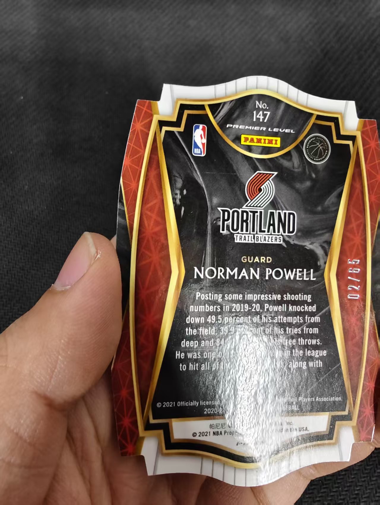 【汽水拍卖】2020-21 Panini Select Norman Powell 开拓者 诺曼 鲍威尔 橙折 65编 异形 微瑕如图
