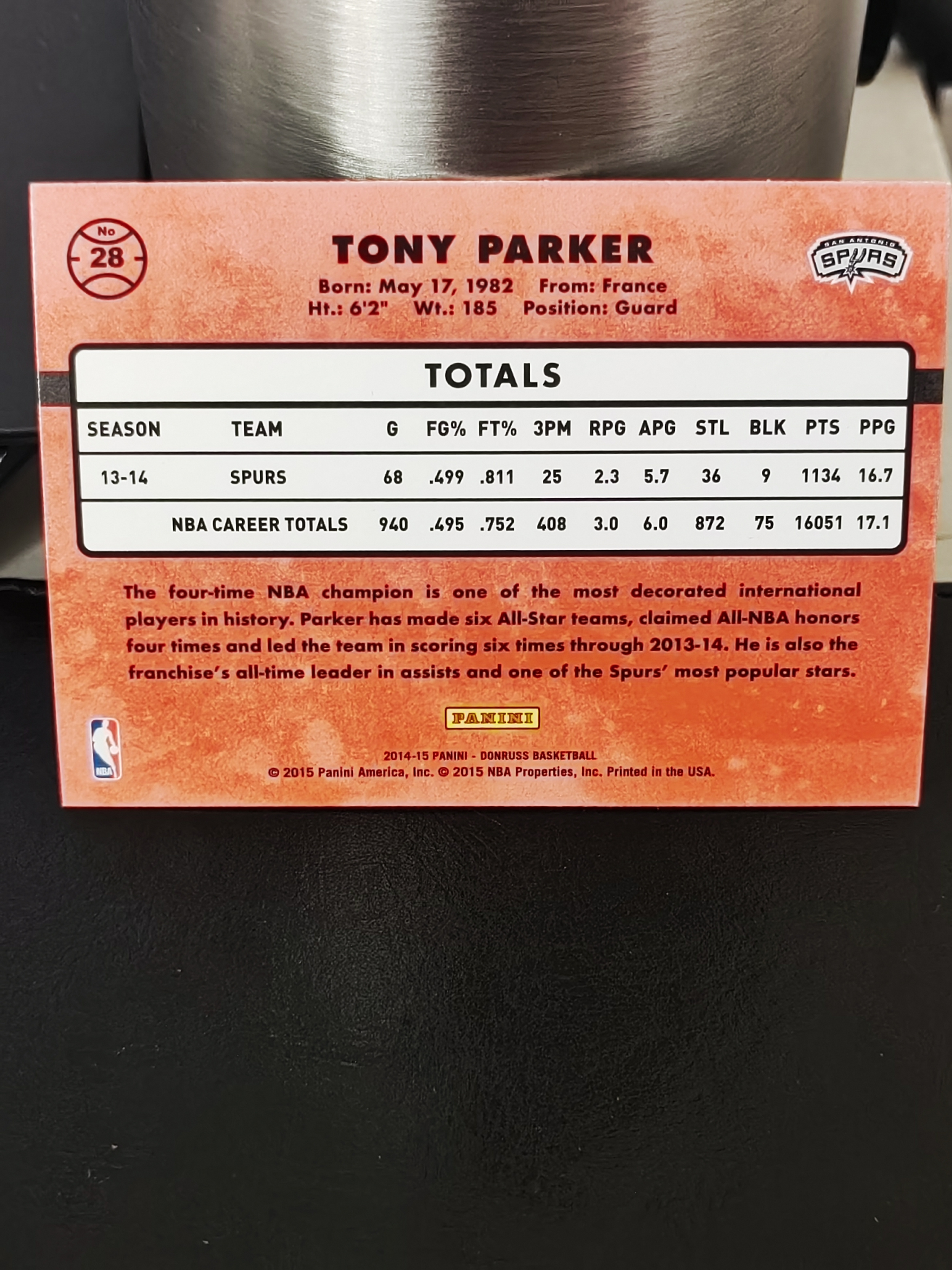 2014-15 Panini Donruss Tony Parker 杜蕾斯 托尼帕克 马刺 篮 白边白角 不保卡品 卡品如图