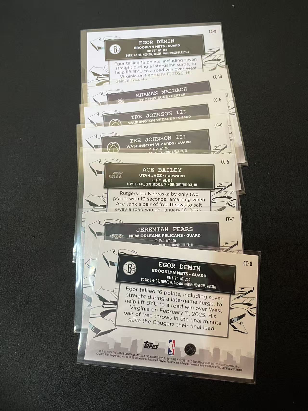 2025 Topps Flagship Airious "Ace" Bailey RC 挨斯 贝利 马卢阿奇 费尔斯 约翰逊CLutch City Prospects 城市特卡 3张 卡品如图 龙龙龙