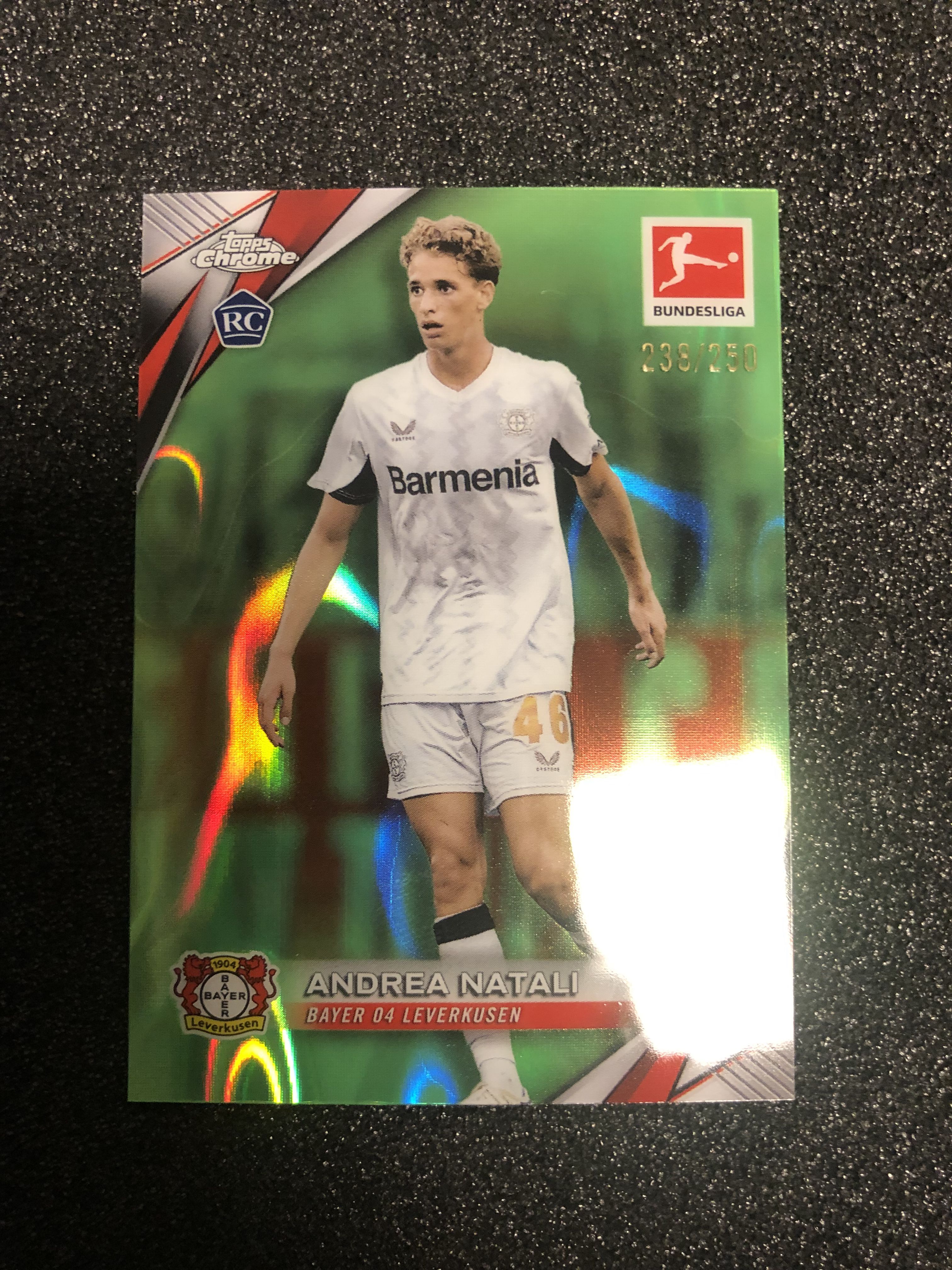 2024-25 Topps Chrome andrea natali RC 德甲tc 纳塔利 意大利 勒沃库森 未来可期 250编 青波纹折 238/250 卡品如图 凑套收藏必备