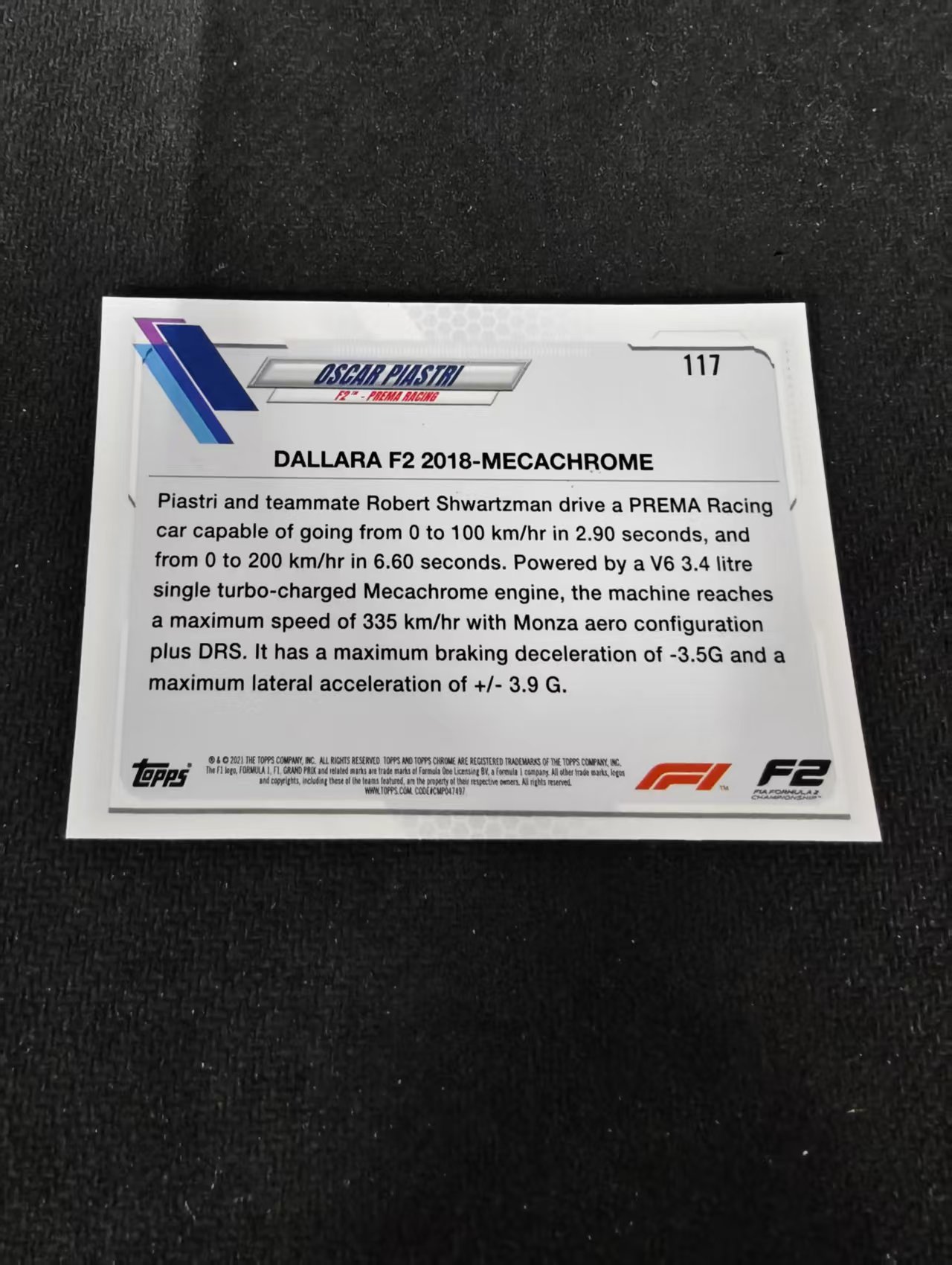 2021 Topps Chrome Oscar Piastri F1 奥斯卡 皮亚斯特里 划痕 边角瑕疵 #117