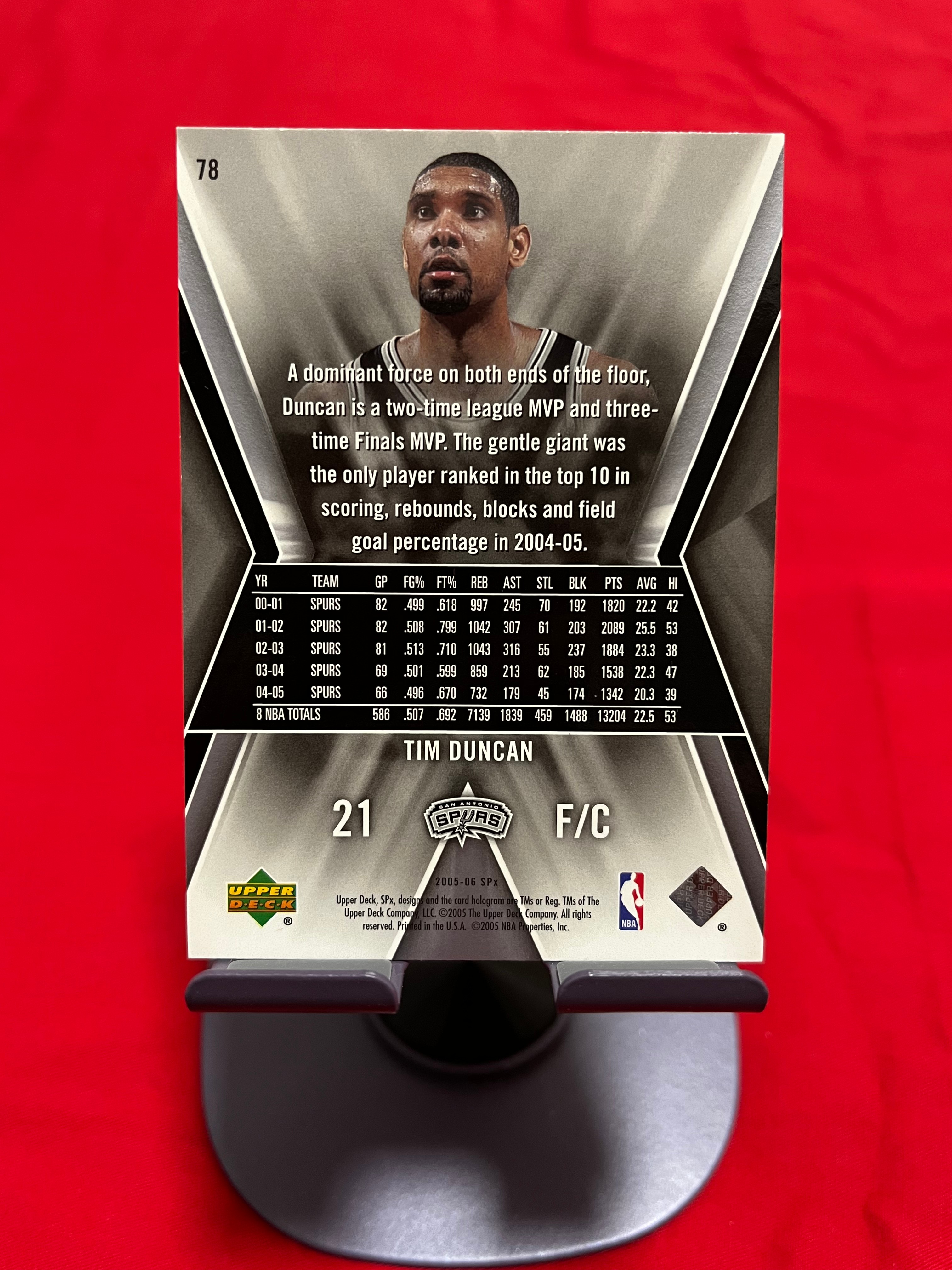2005 Upper Deck 老卡 老特 Tim Duncan 蒂姆 邓肯 石佛 马刺【折射 经典选图 经典设计 SPX】【边角瑕疵如图 介意勿拍】#1097