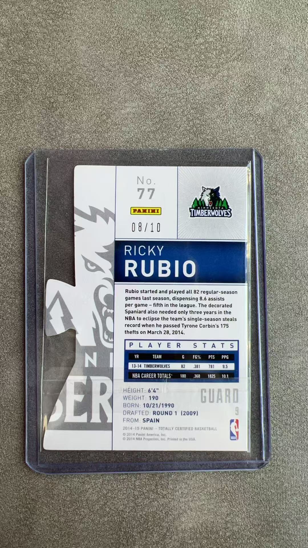 6573【330球星卡实体店代卖】2014-15 帕尼尼 卫生巾 卢比奥 Ricky RUbio 森林狼 西班牙金童 金折 08/10编 低编 异形 仅顺丰寄付(UK23)