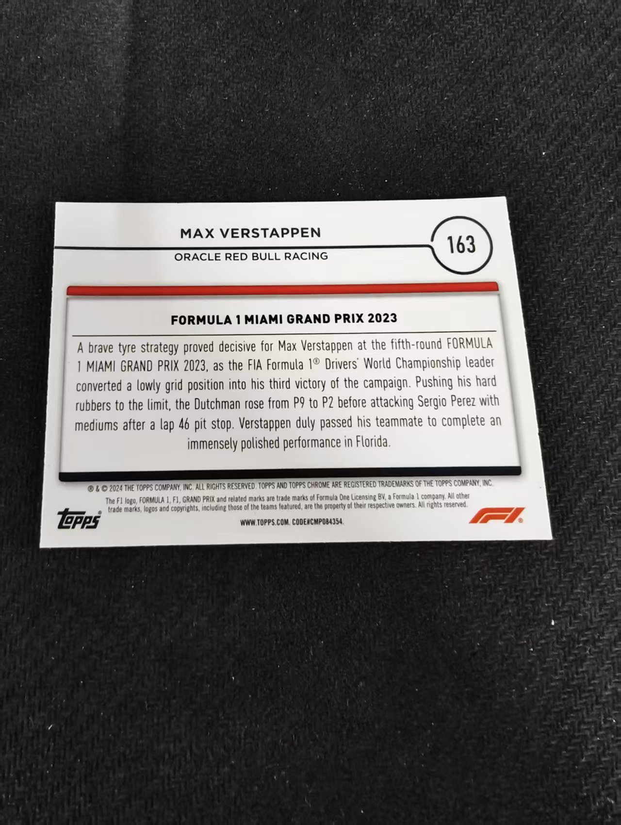 2024 Topps Chrome F1 Max Verstappen 维斯塔潘 红牛 划痕 边角瑕疵 #163
