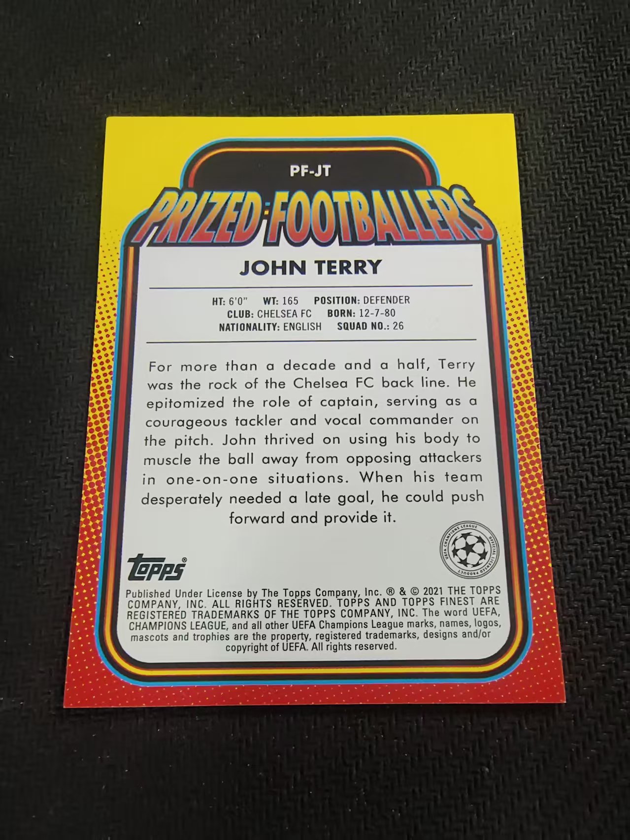 【可合并,不累计】2021 Topps Finest John Terry 切尔西 老队长 特里 prized footballers 珍宝球员特卡 银折 划痕 边角瑕疵