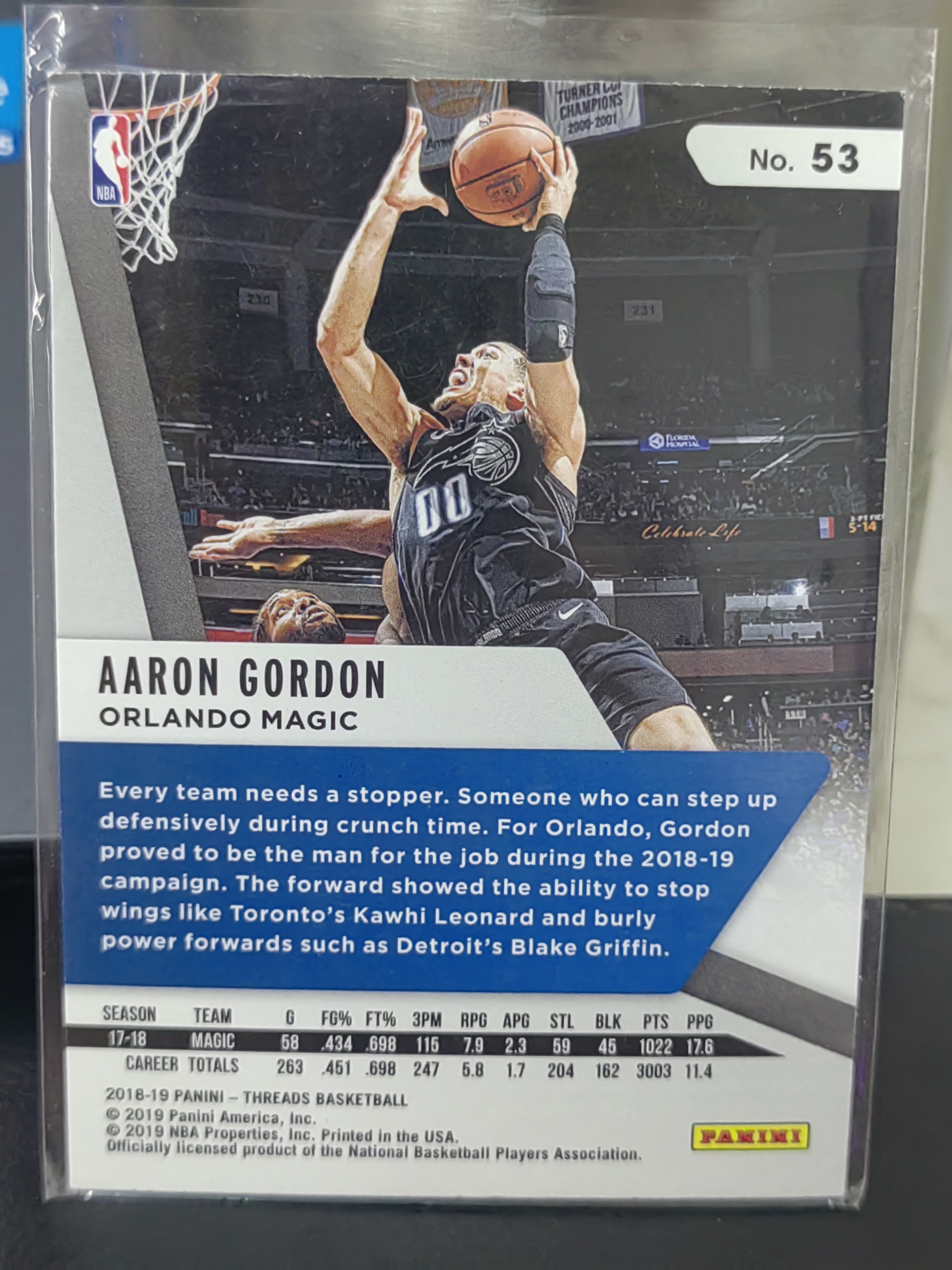 2018-19 Panini Threads Aaron Gordon Threads 小背心 点点折 阿隆戈登 魔术 篮 白边白角 不保卡品 卡品如图
