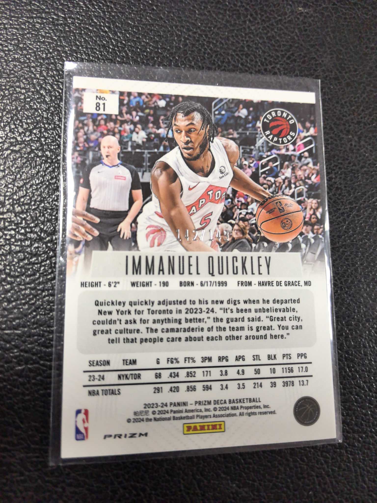 2023-24 奎克利 蓝折 149编 prizm 猛龙 12-1