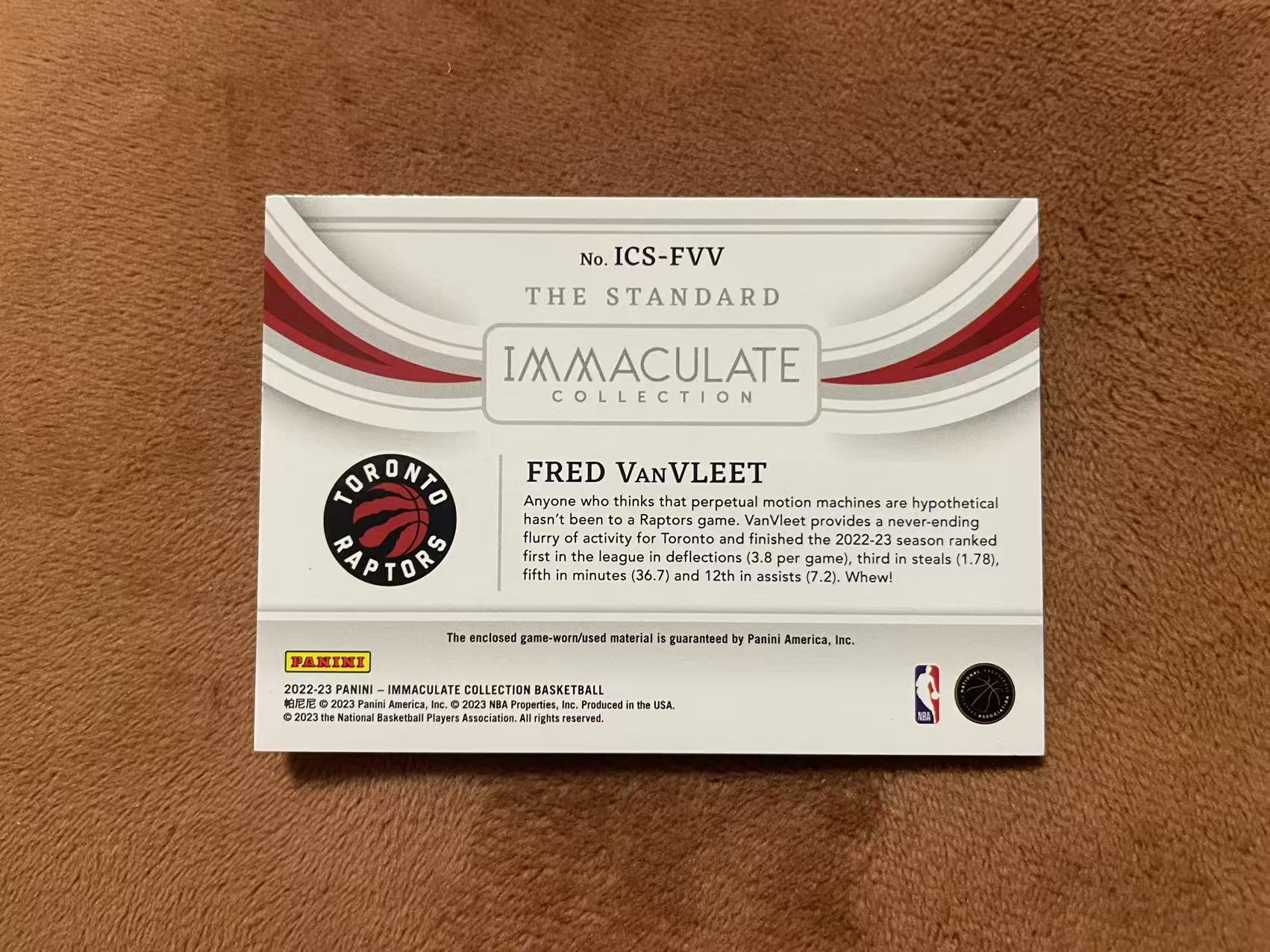 2022-23 Panini Immaculate Fred VanVleet 爱咪咪imm 猛龙 范弗里特 范弗利特 范乔丹The Standard 大窗GU球衣 落场切割 patch 99编【z】