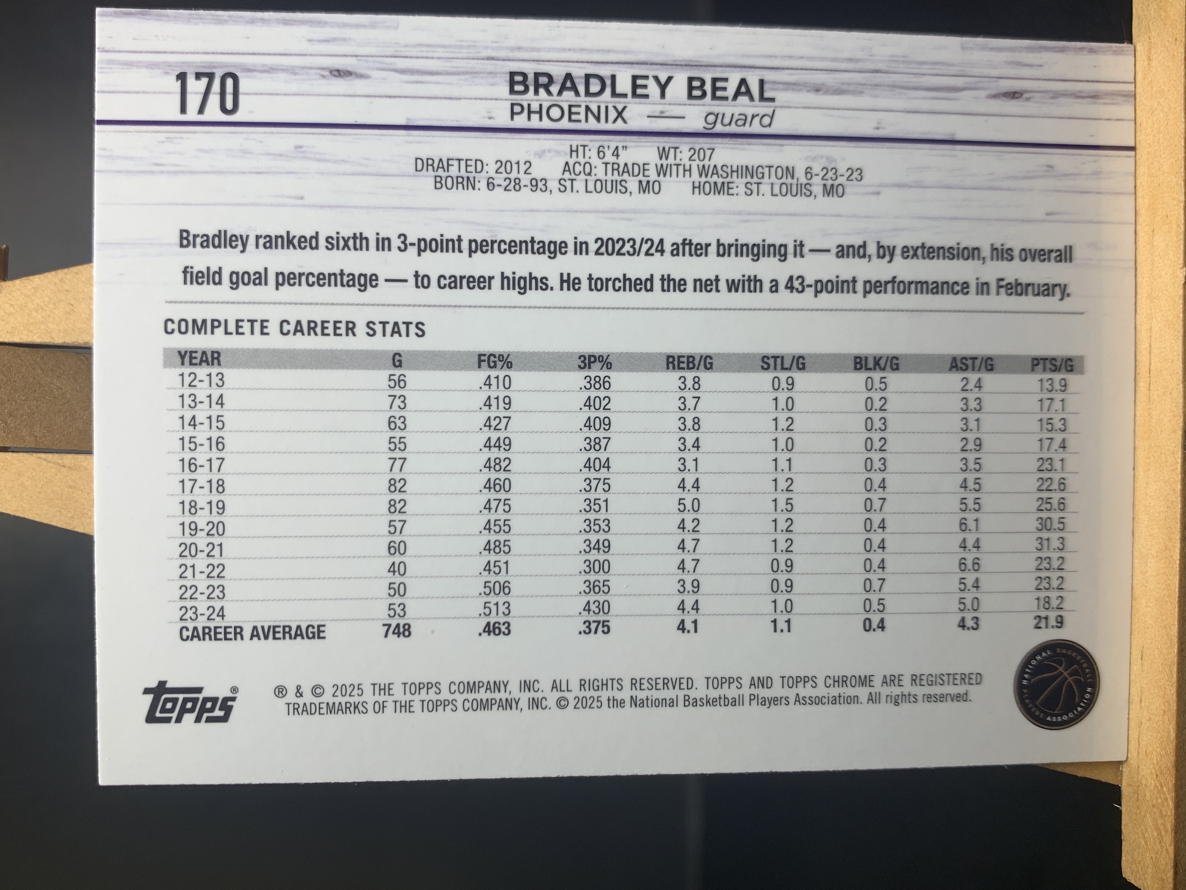 (S9) 2025 TOPPS 紫折 布拉德利 比尔 近期大热球星 收藏必备 卡品如图 ! ! !