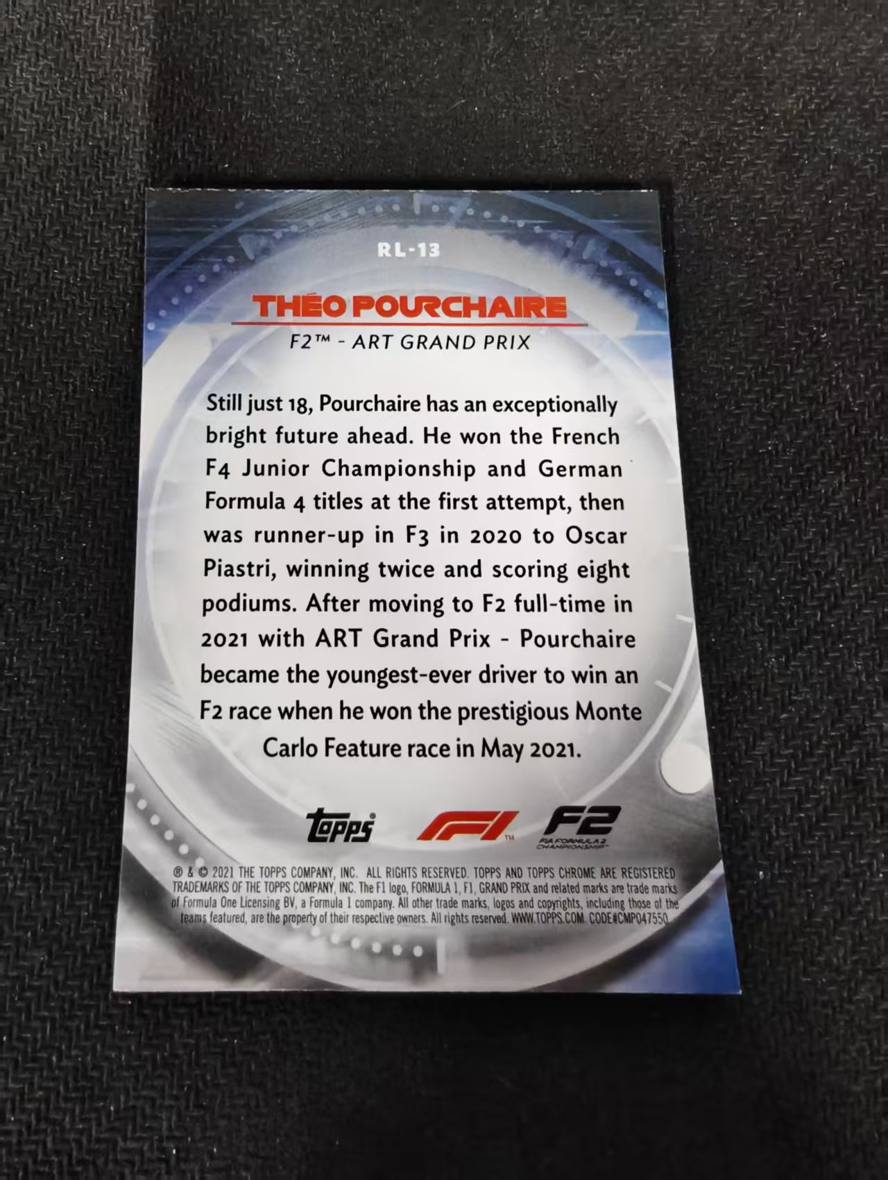 2021 Topps Chrome F1 Theo Pourchaire 西奥 普尔谢尔 银折 red liners 特卡 边角瑕疵 #13