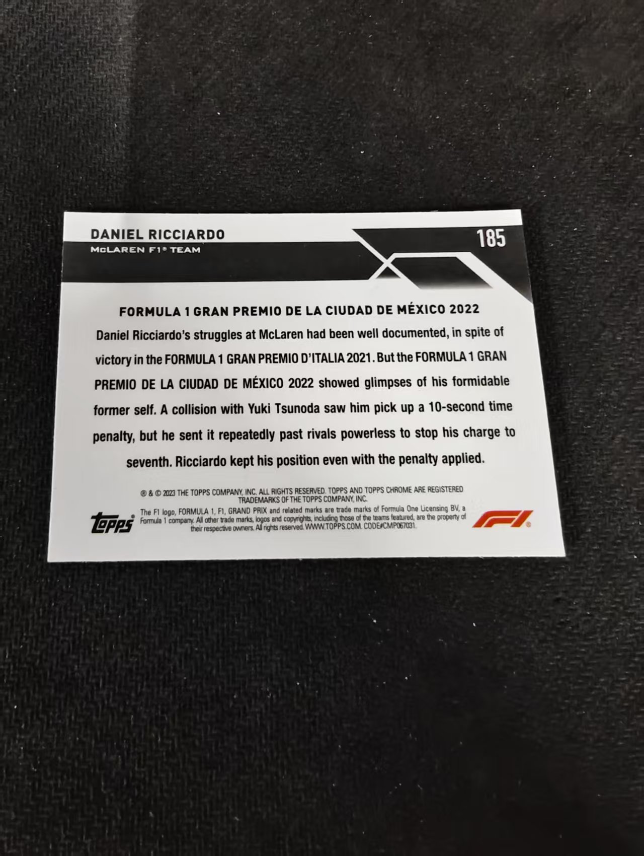 2023 Topps Chrome Daniel Ricciardo 丹尼尔 里卡多 F1 划痕 边角瑕疵 #185