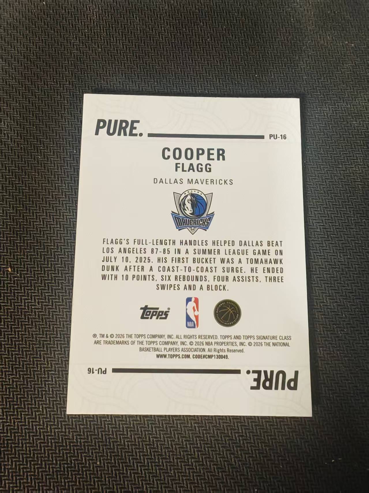 「钢炮拍卖」2025-26 TOPPS SIGNATURE CLASS COOPER FLAGG 独行侠 库珀 弗拉格 美国之子 未来超巨 新秀 RC PURE 特卡 G SE