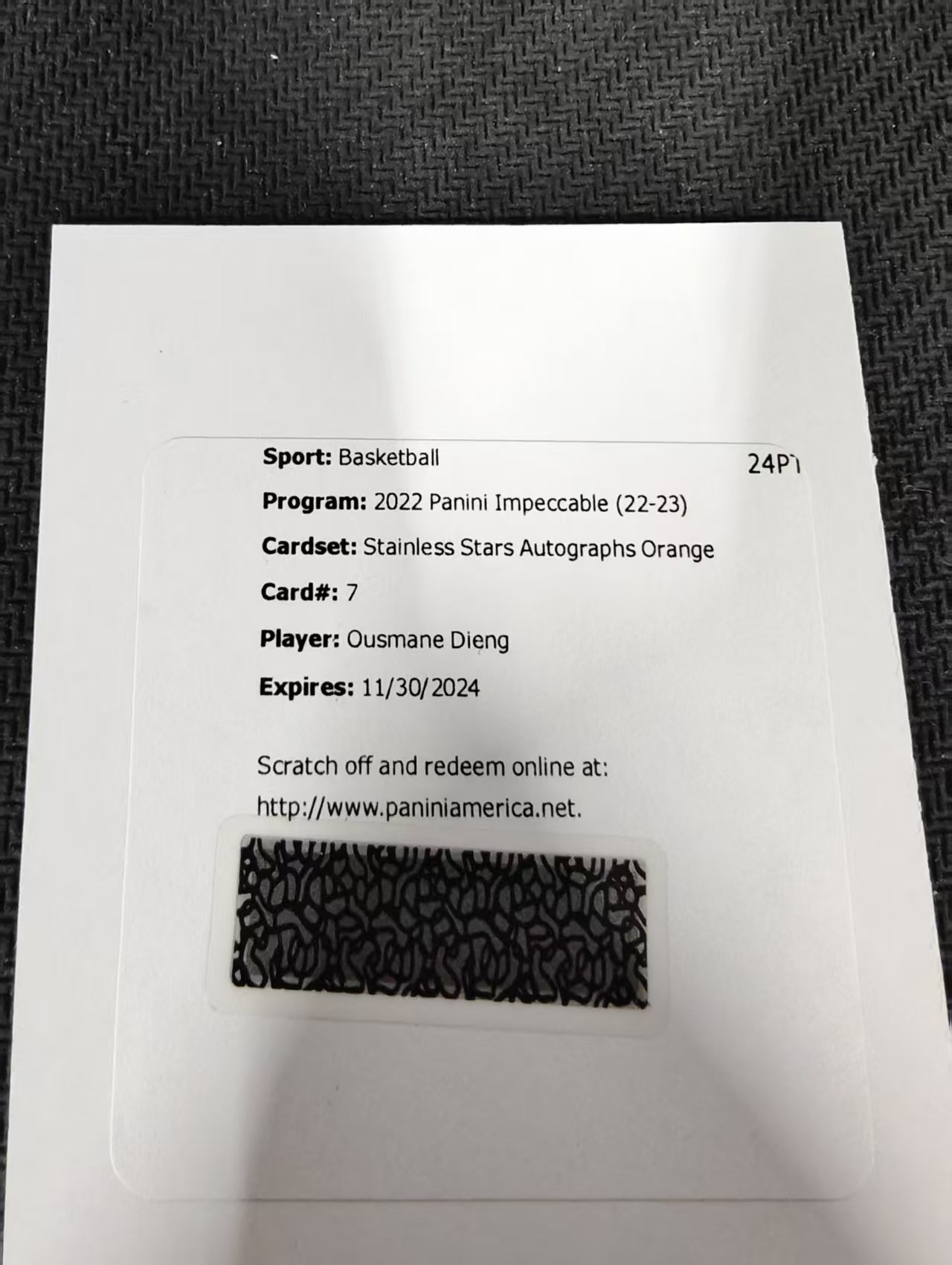 【汽水拍卖】2022-23 Panini Impeccable Ousmane Dieng RC 小真金 迪昂 雷霆 新秀 卡签 签字 交换板 已过期 只发板子不发码 介意勿拍