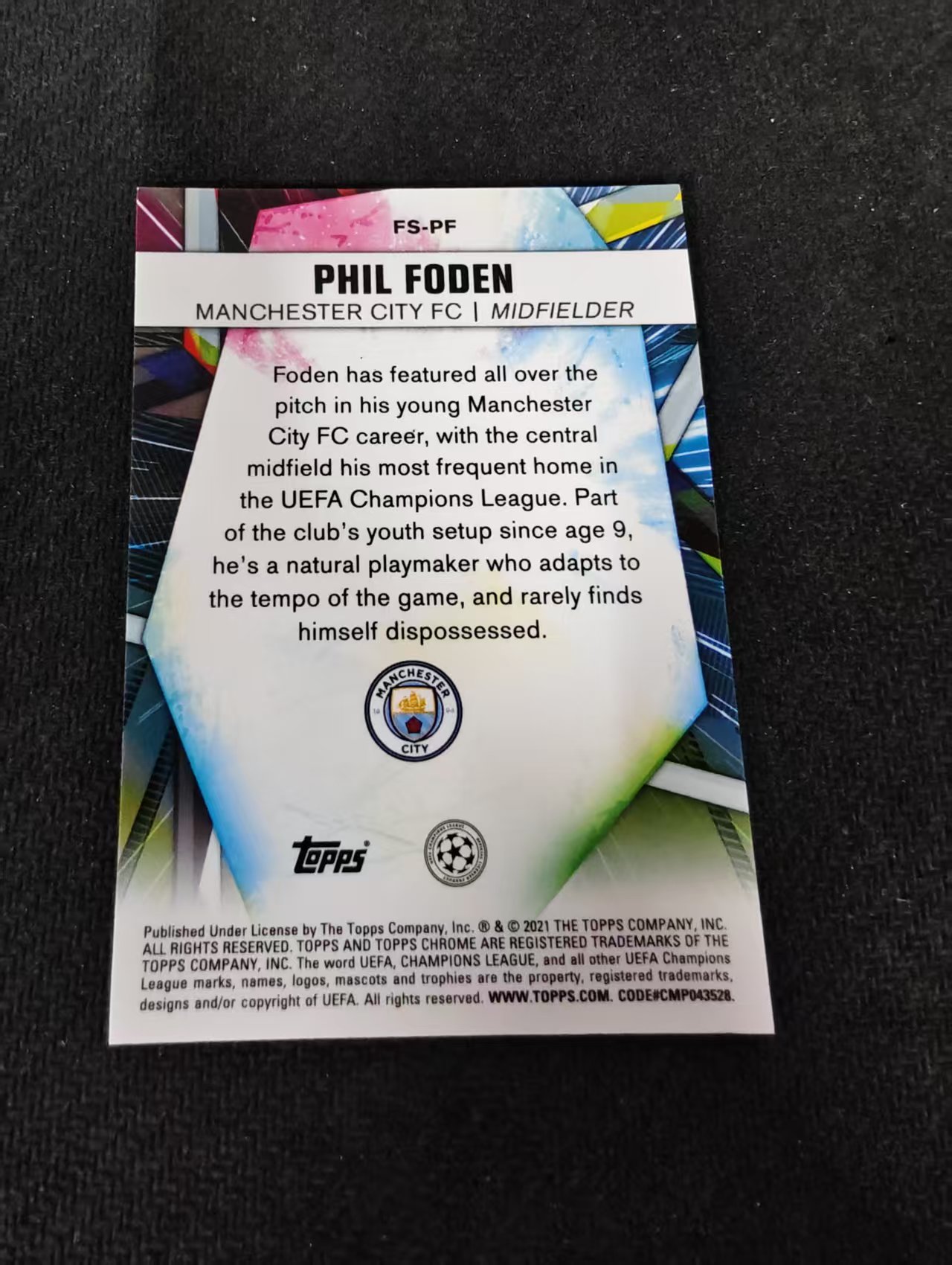 【可合并,不累计】2021 Topps Chrome Phil Foden 欧冠 曼城 太子 福登 未来之星 特卡 银折 不保卡品 介意勿拍