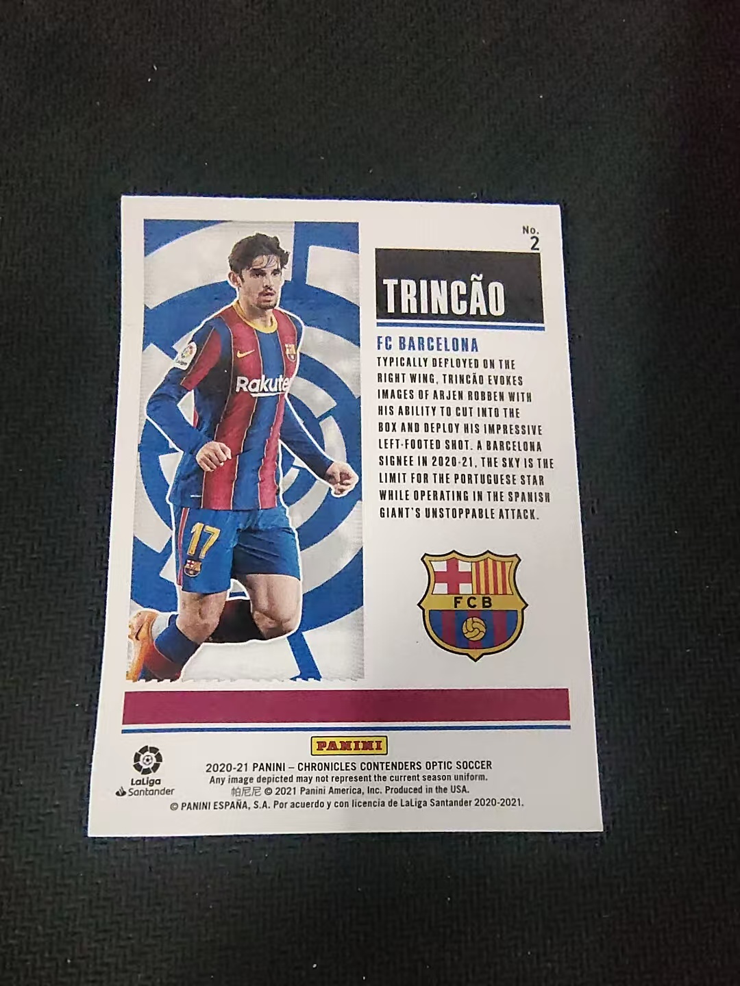 【可合并,不累计】2020-21 Panini Chronicles Trincao RC 特林康 新秀 编年史 球票 葡萄牙 巴塞罗那 划痕 边角瑕疵 #2
