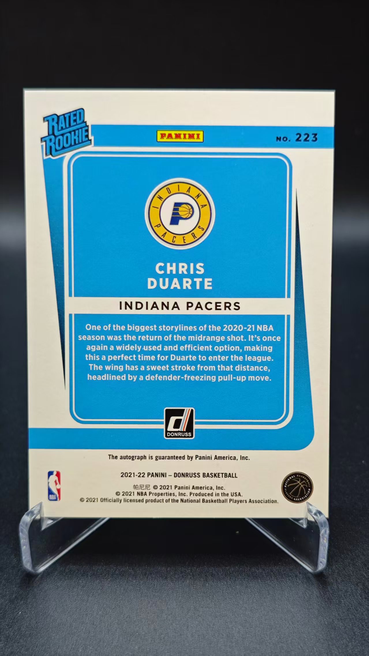【六六代卖】2021-22 Panini Donruss Chris Duarte RC 杜蕾斯 新秀 步行者 杜阿尔特 橙佛光折 签字(炜炜N)WL