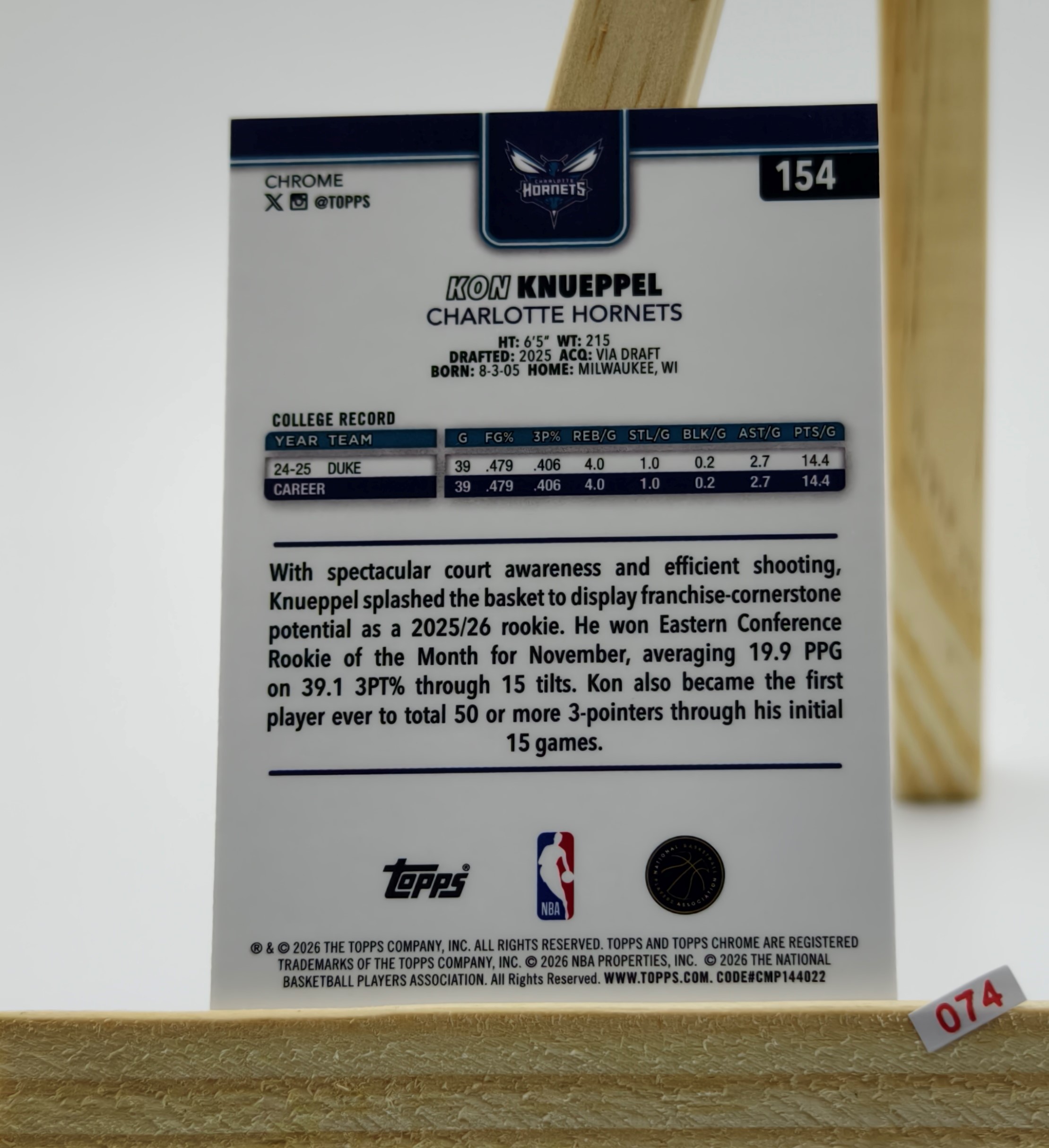 【鹰歌拍卖】康康 克努佩尔 Knueppel 棋盘格子折射 RC新秀卡|2026 Topps Chrome Update 黄蜂 神射手 月最佳新秀 潜力新星 未来可期 凑套必备 不保卡品 #阳光
