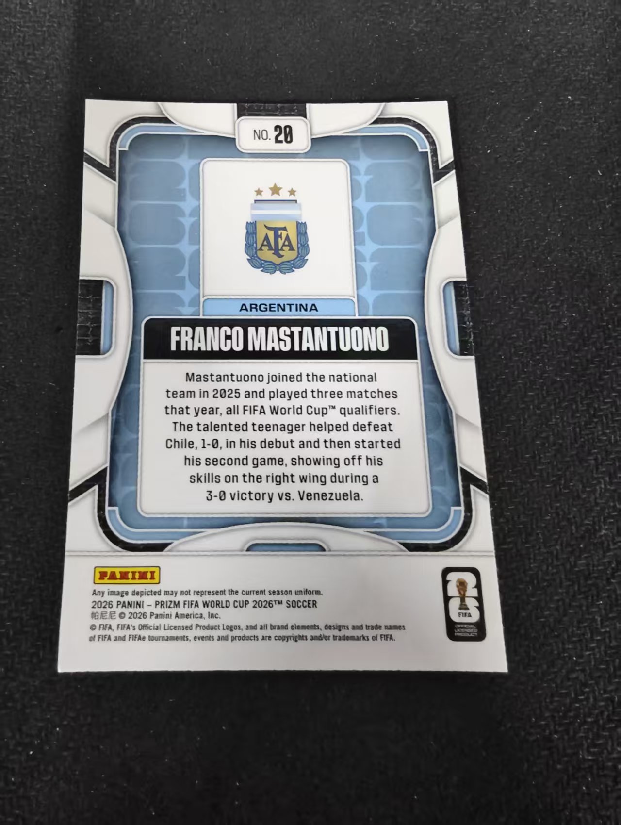 2026 Panini World Cup Prizm Franco Mastantuono 佛朗哥 弗兰科 马斯坦托诺 阿根廷 PZ世界杯 划痕 边角瑕疵#20