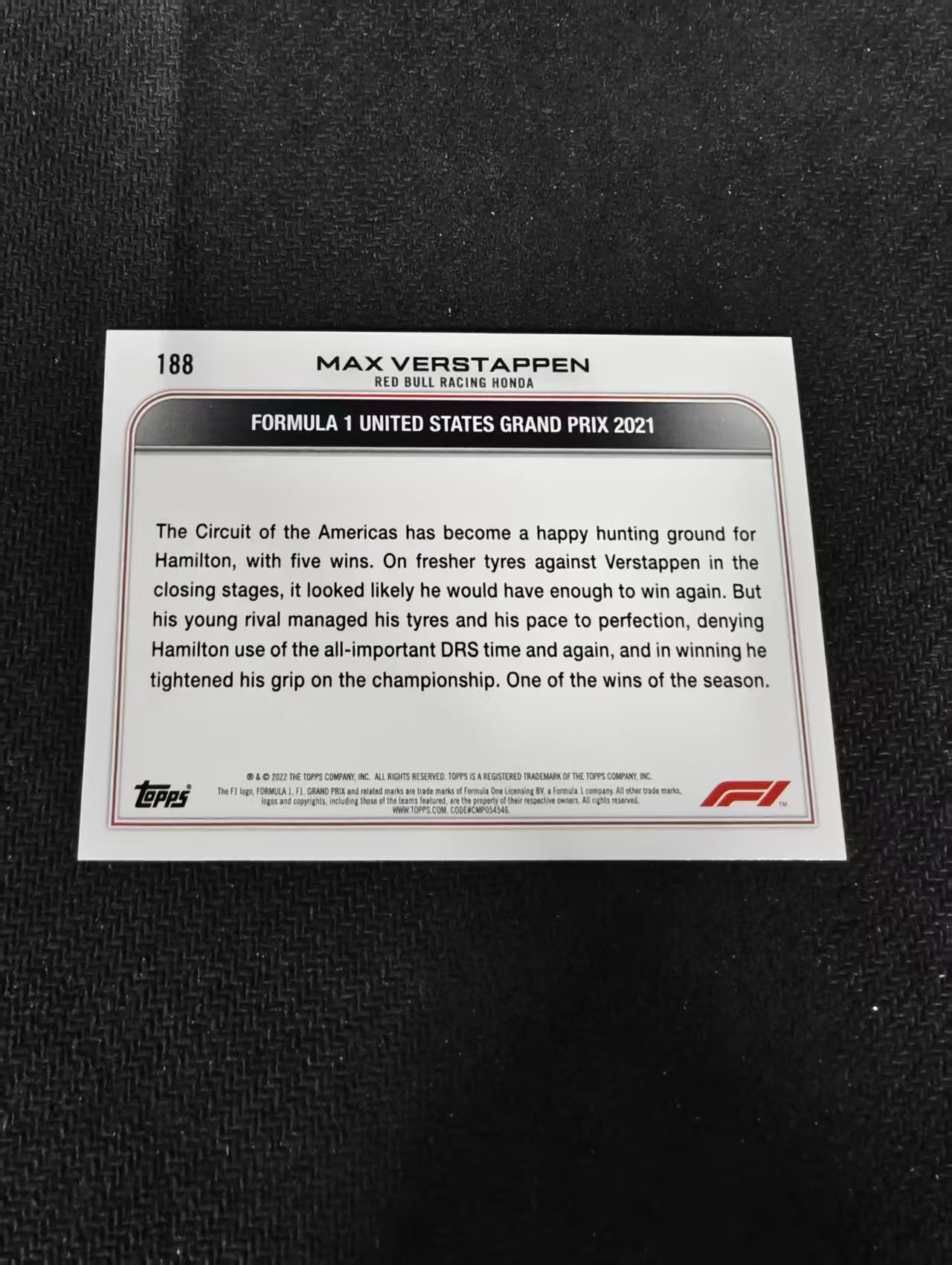 2022 Topps Chrome F1 Max Verstappen 维斯塔潘 红牛 划痕 边角瑕疵 @188