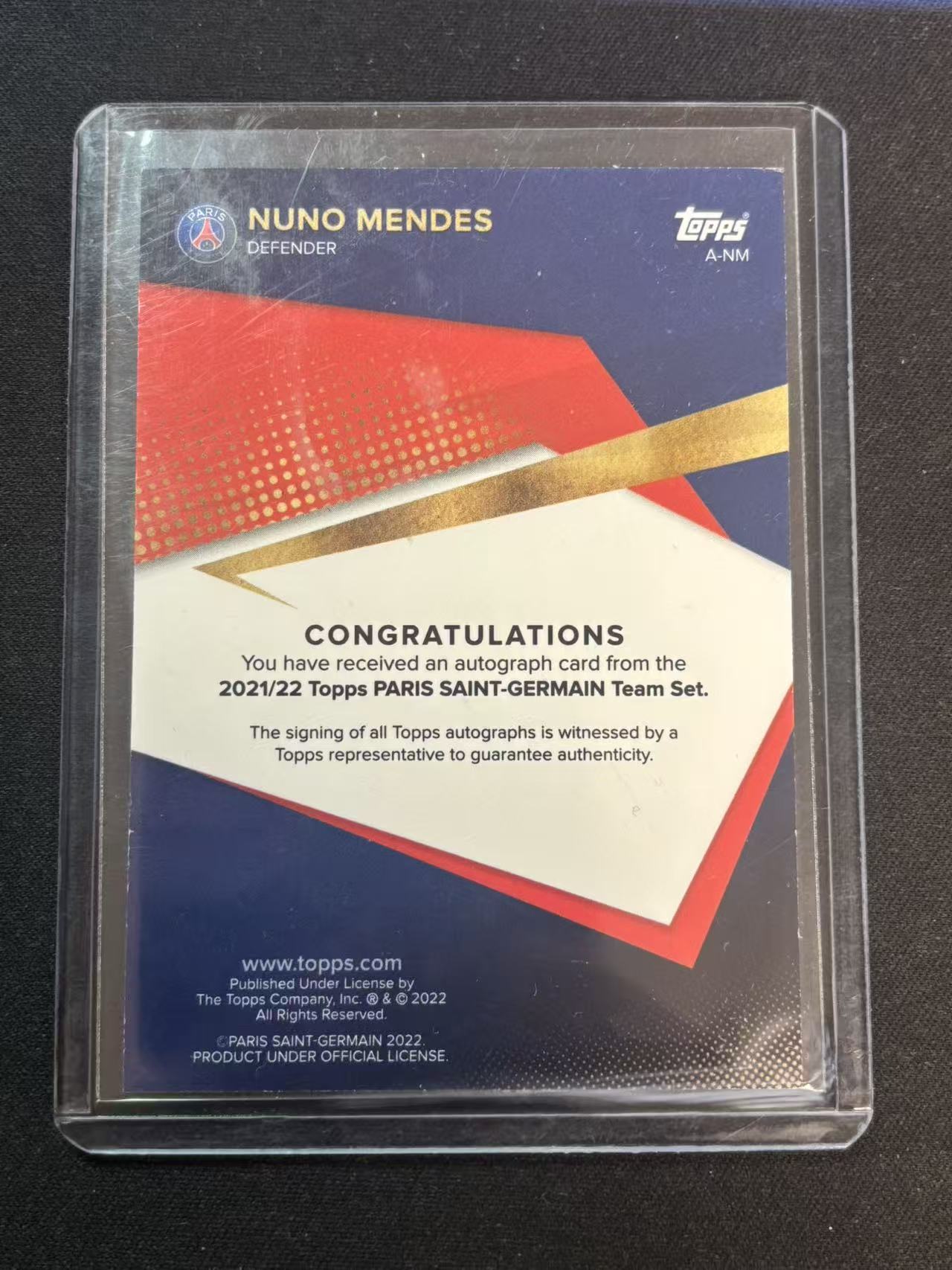 2023 Topps 大巴黎队盒 门德斯 RC 葡萄牙 大巴黎 巴黎圣日耳曼 边后卫 门德斯 MENDES 新秀 签字 签名 卡品如图微瑕