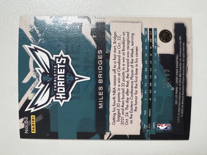 2021-22 Panini Court Kings Miles Bridges 70/99编 迈尔斯 布里奇斯 黄蜂 油画 HH02 收藏凑套 卡品如图